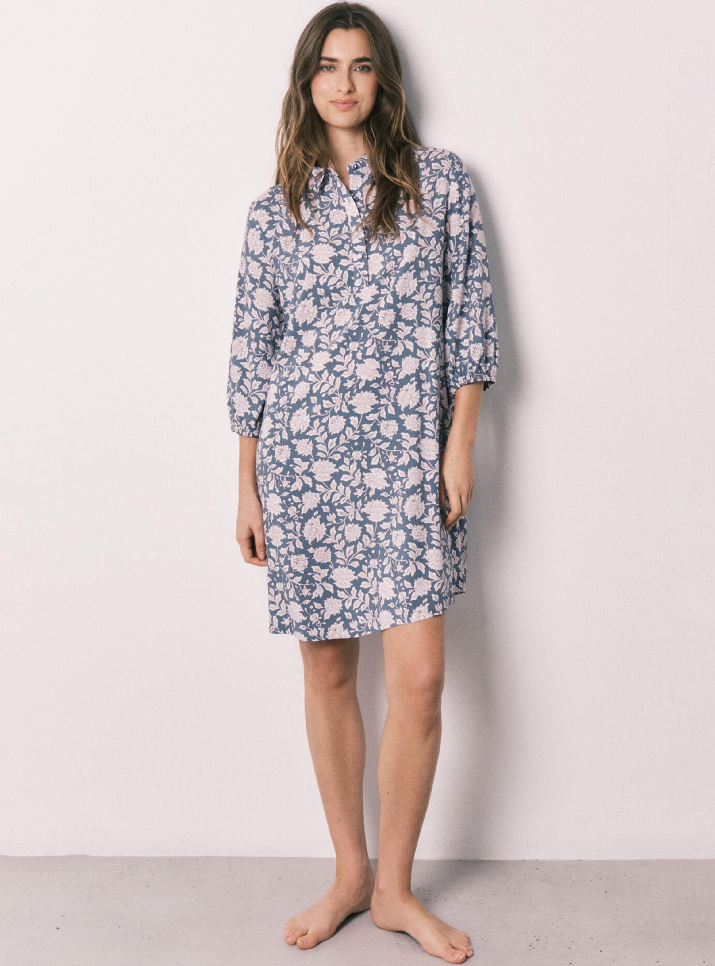 Camisola Larga Viscosa Estampado Flores Rosa-4
