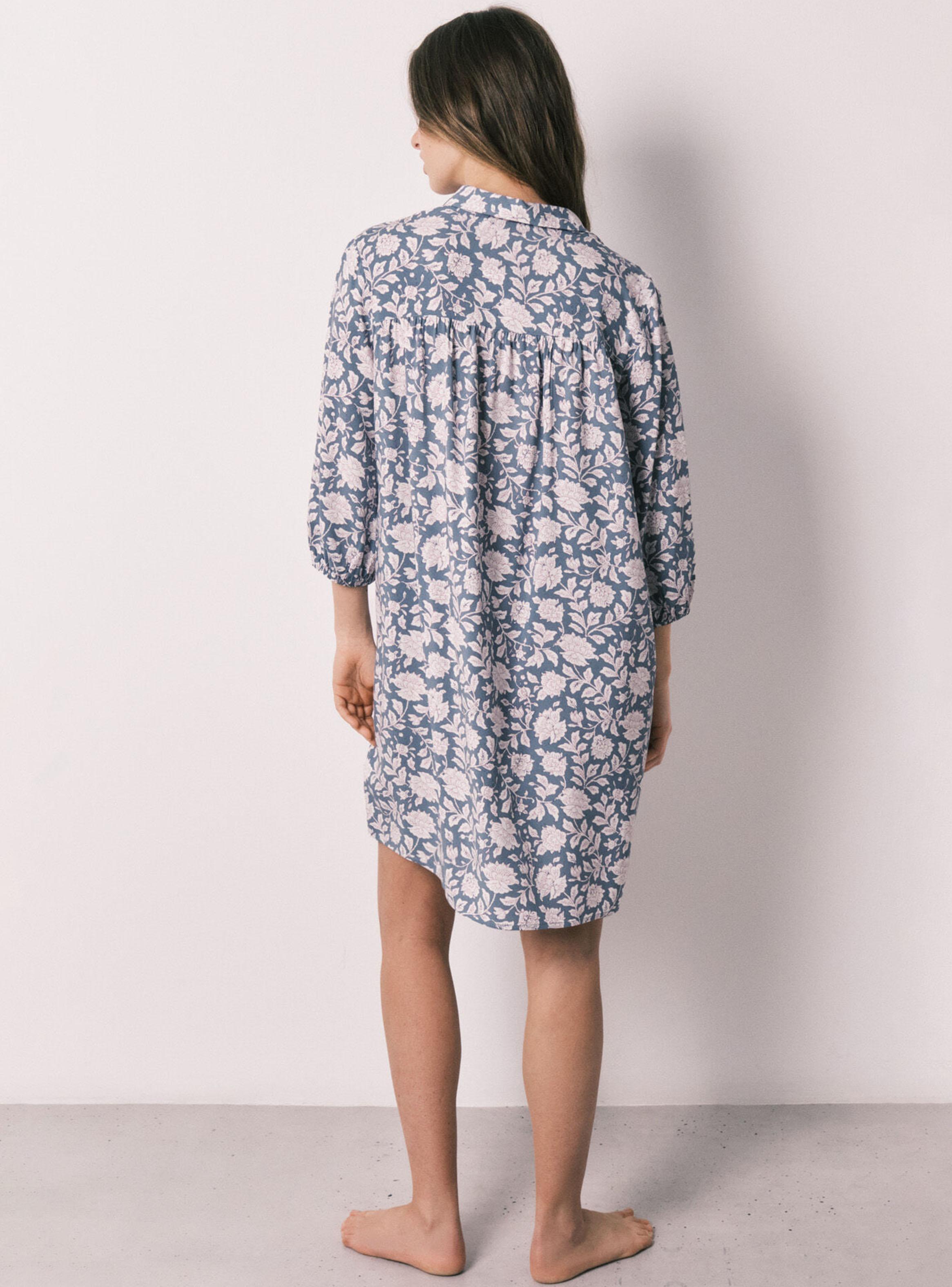 Camisola Larga Viscosa Estampado Flores Rosa-5