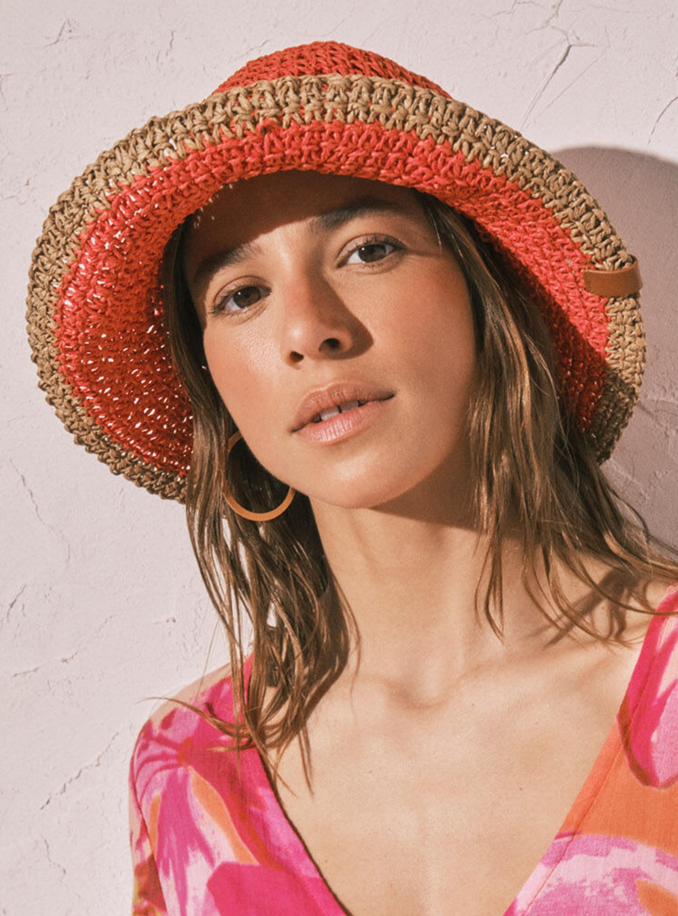 Sombrero Bucket Rafia Bicolor-0