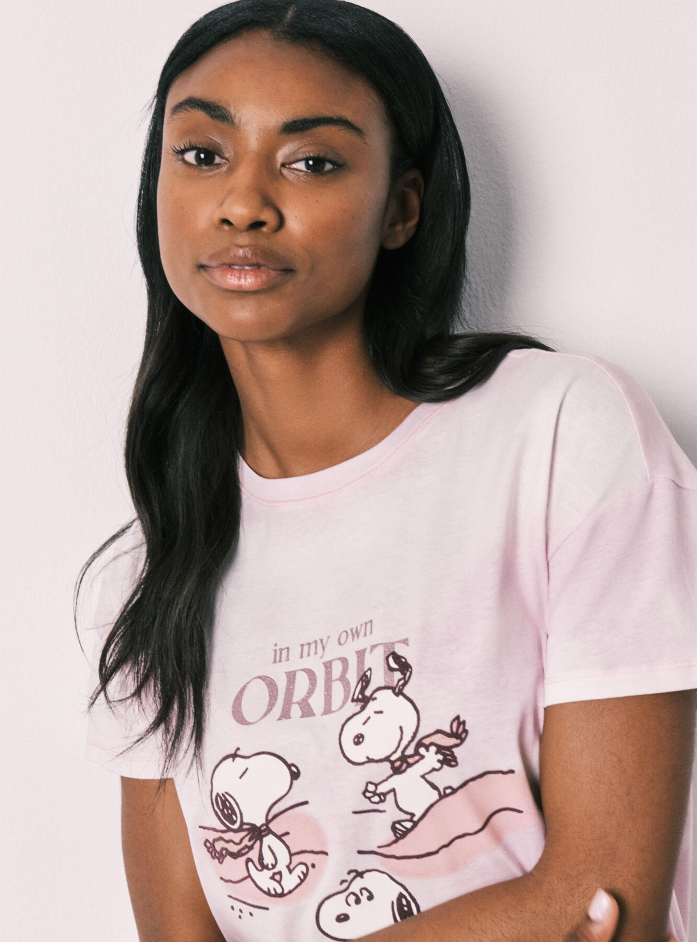 Camisón Corto Rosa Algodón Snoopy-2