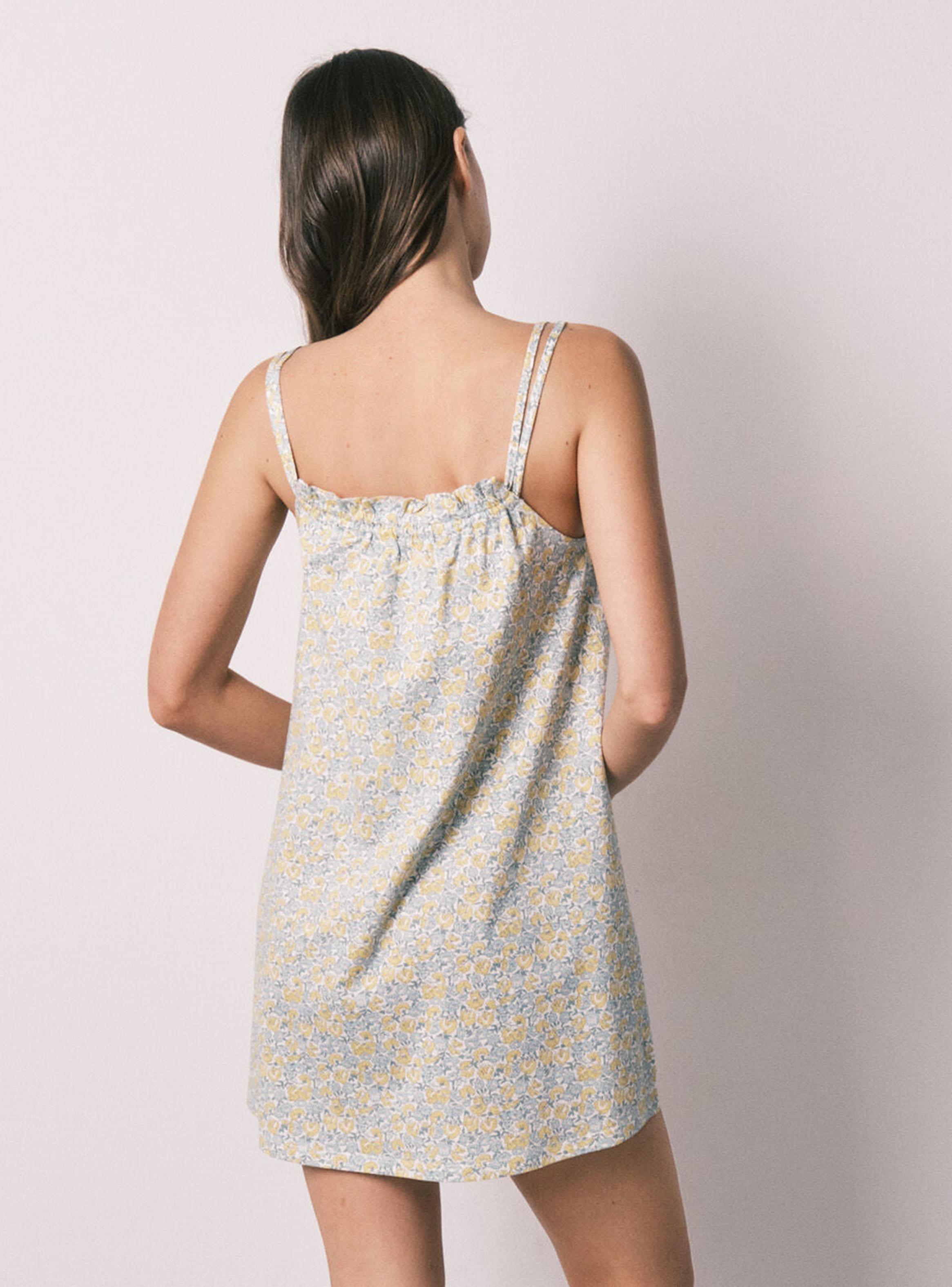 Camisón Corto Algodón Flores Amarillo-1