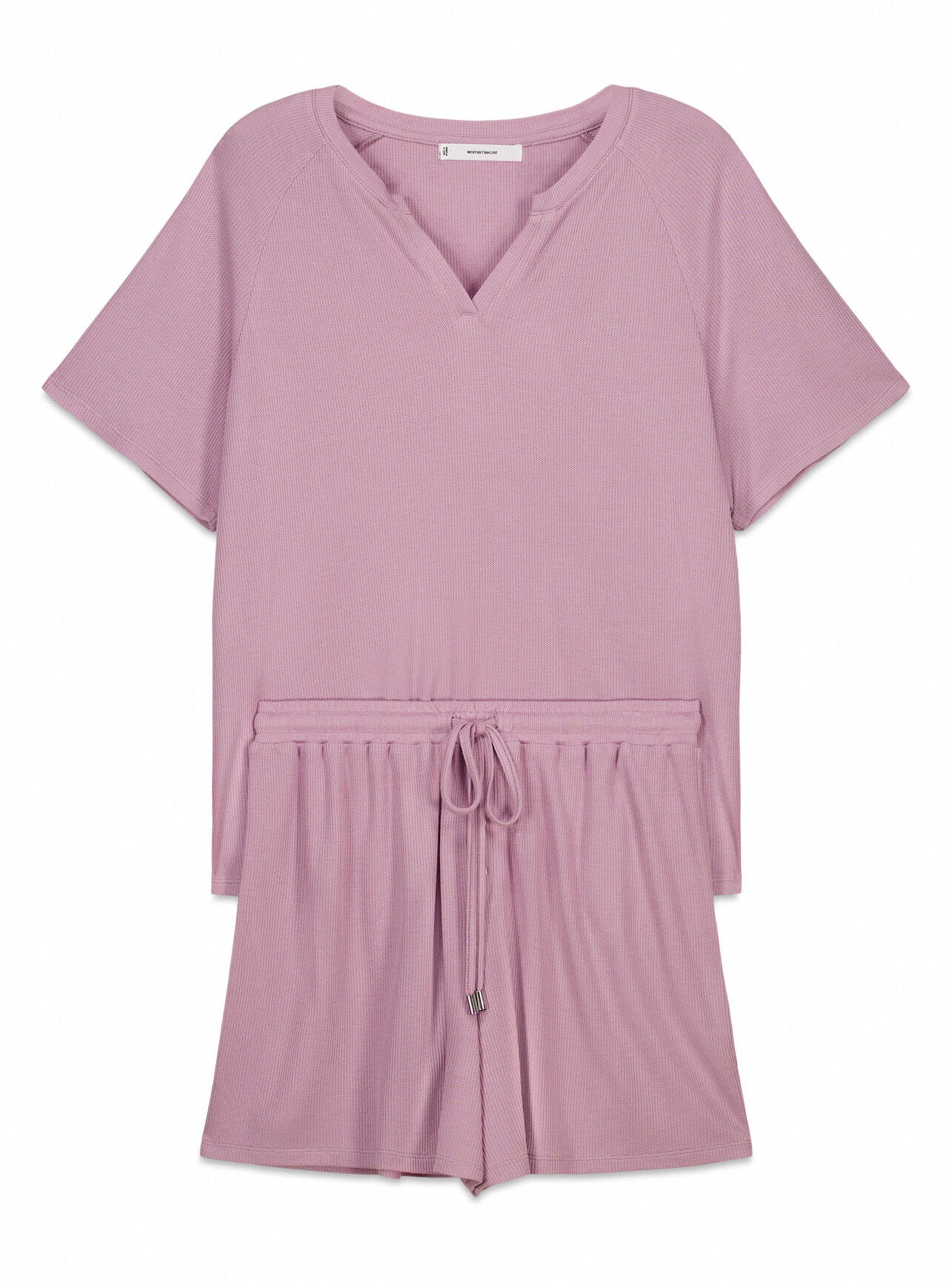 Pijama Corto Textura Waffle Rosa-6