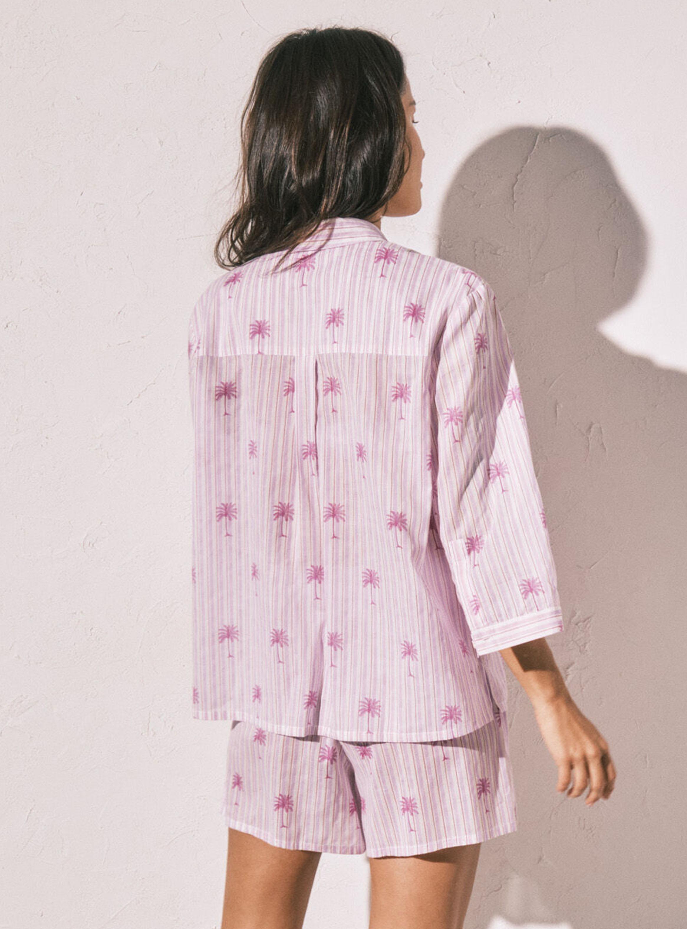 Pijama Corto Camisero Rayas Rosa Algodón-1