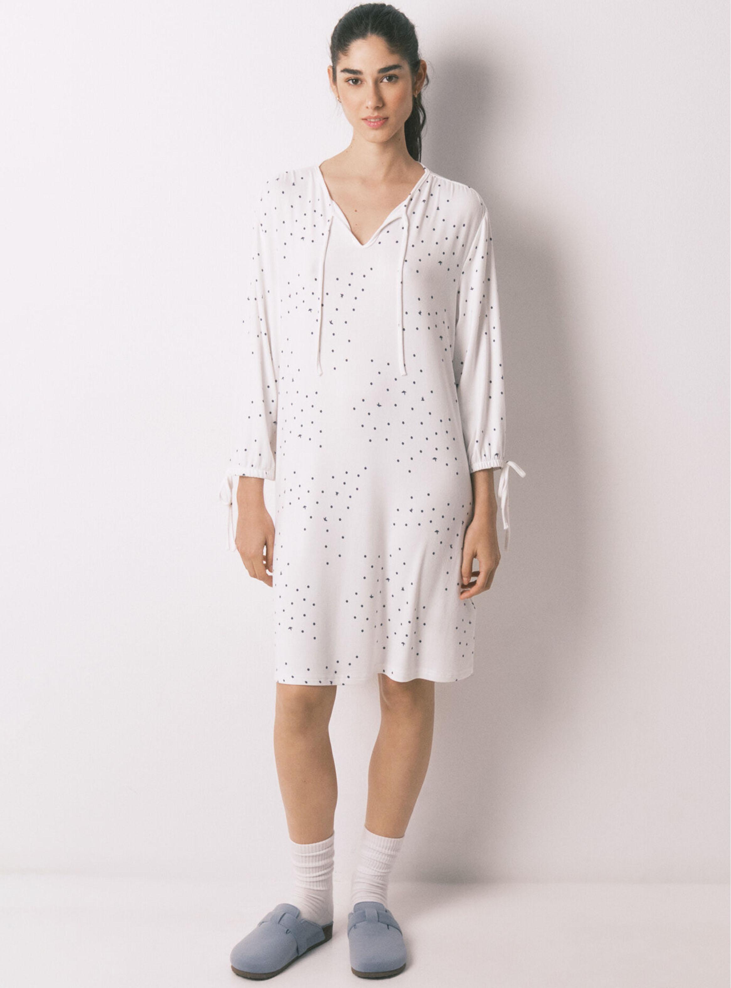 Camisón Midi Blanco Estampado Pájaros-3