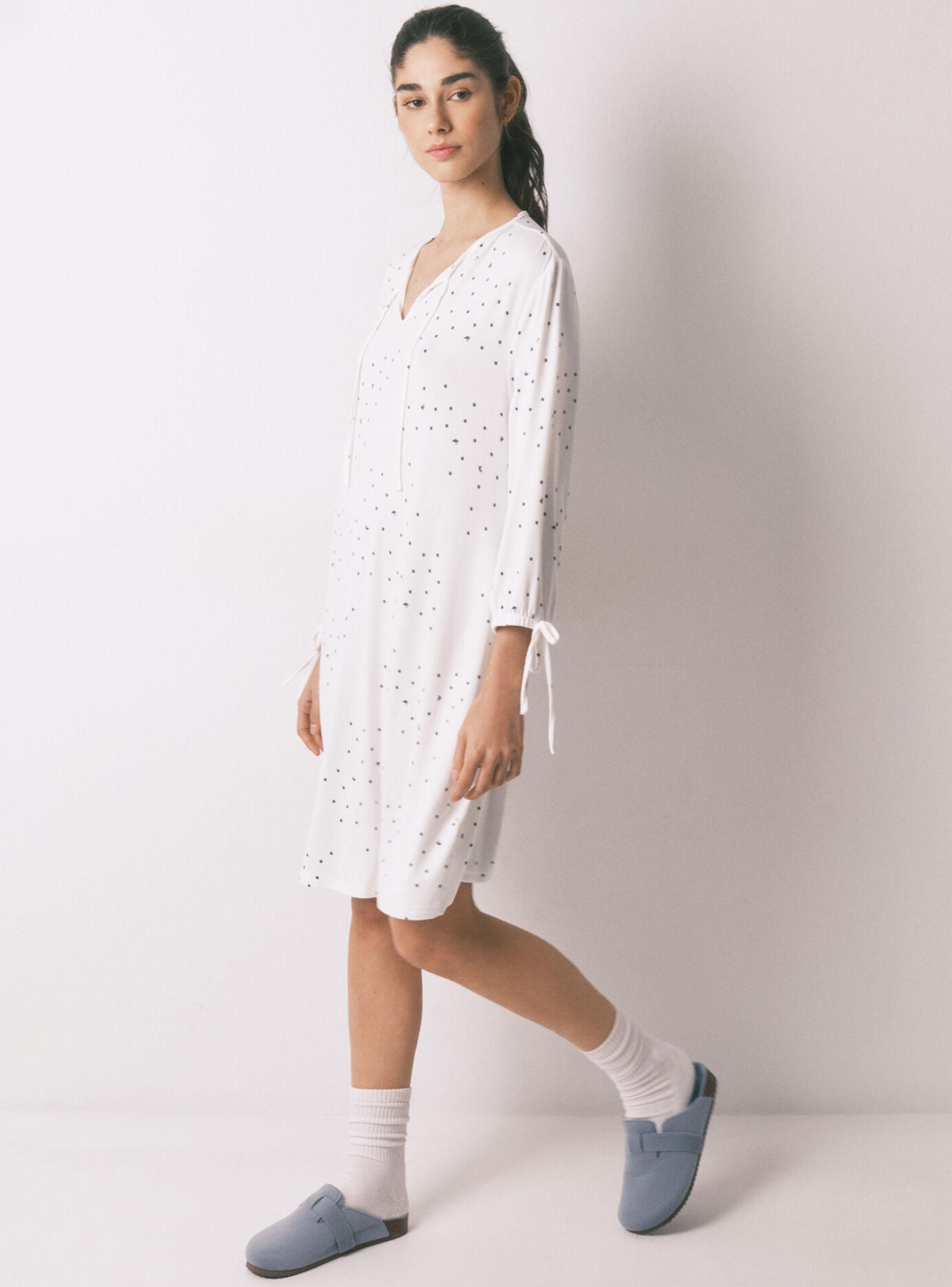 Camisón Midi Blanco Estampado Pájaros-4