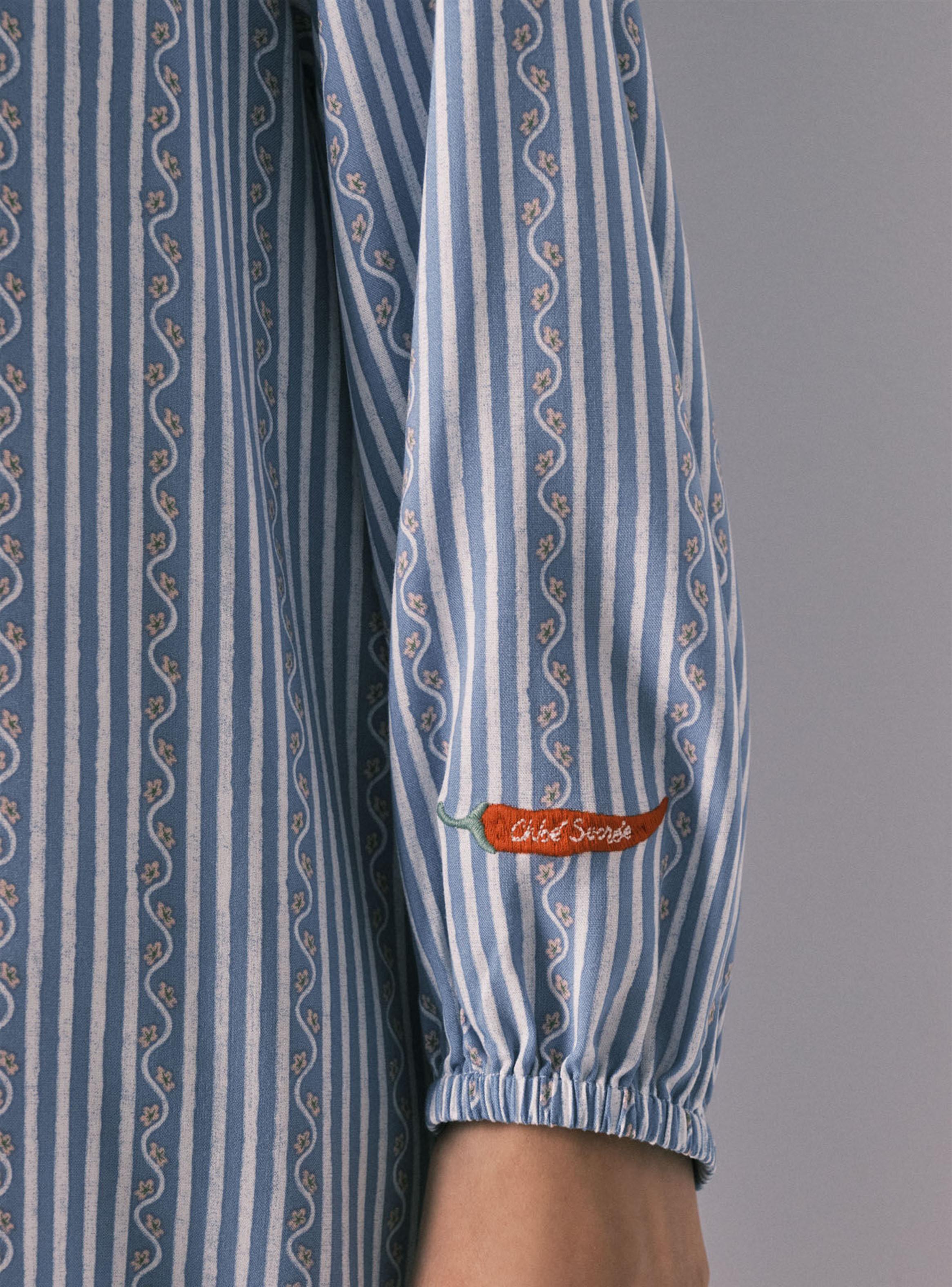 Camisola Corta Viscosa Estampado Rayas Azul-4