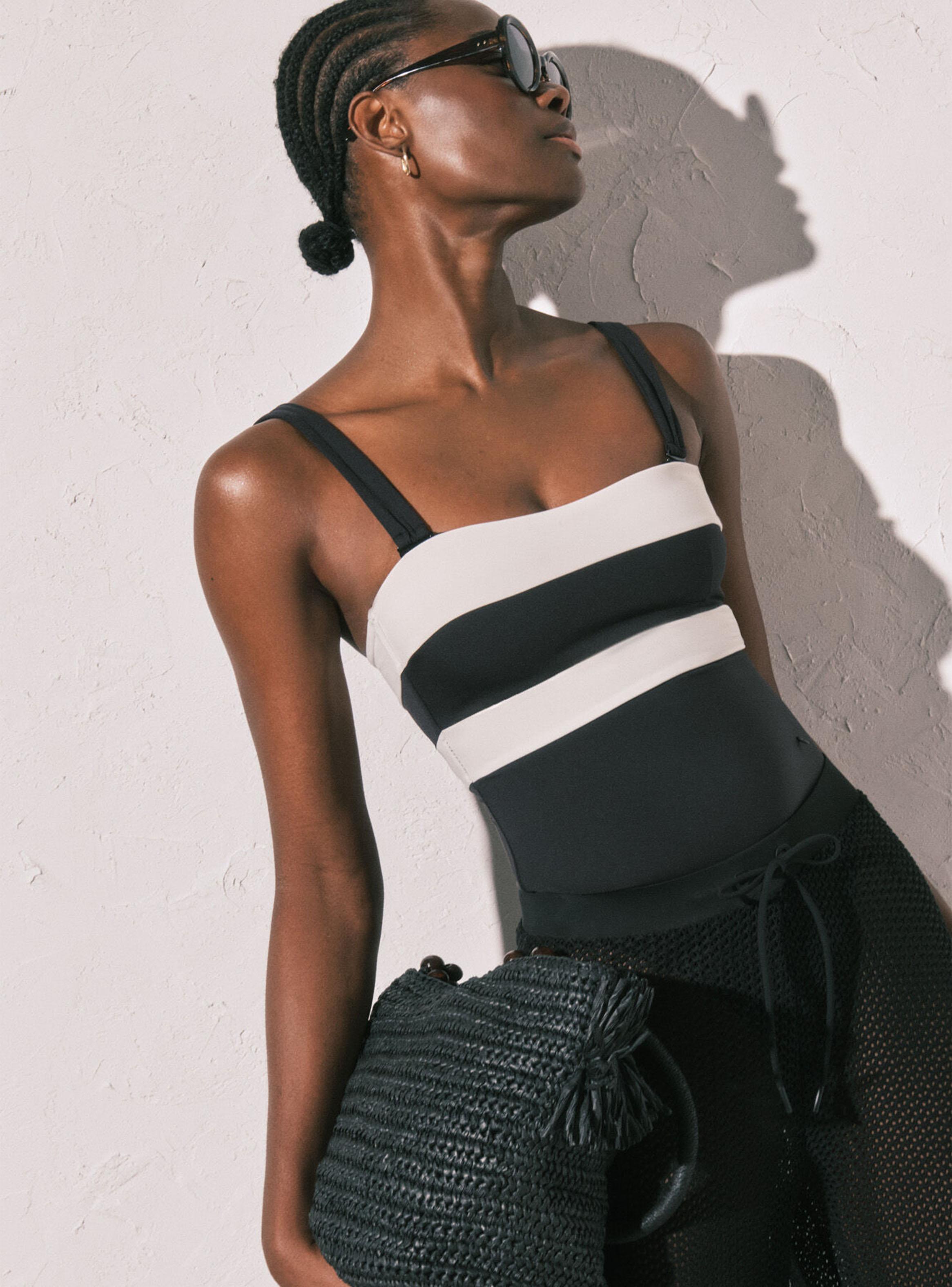 Bañador Bandeau Moldeador Color Block B&W-4