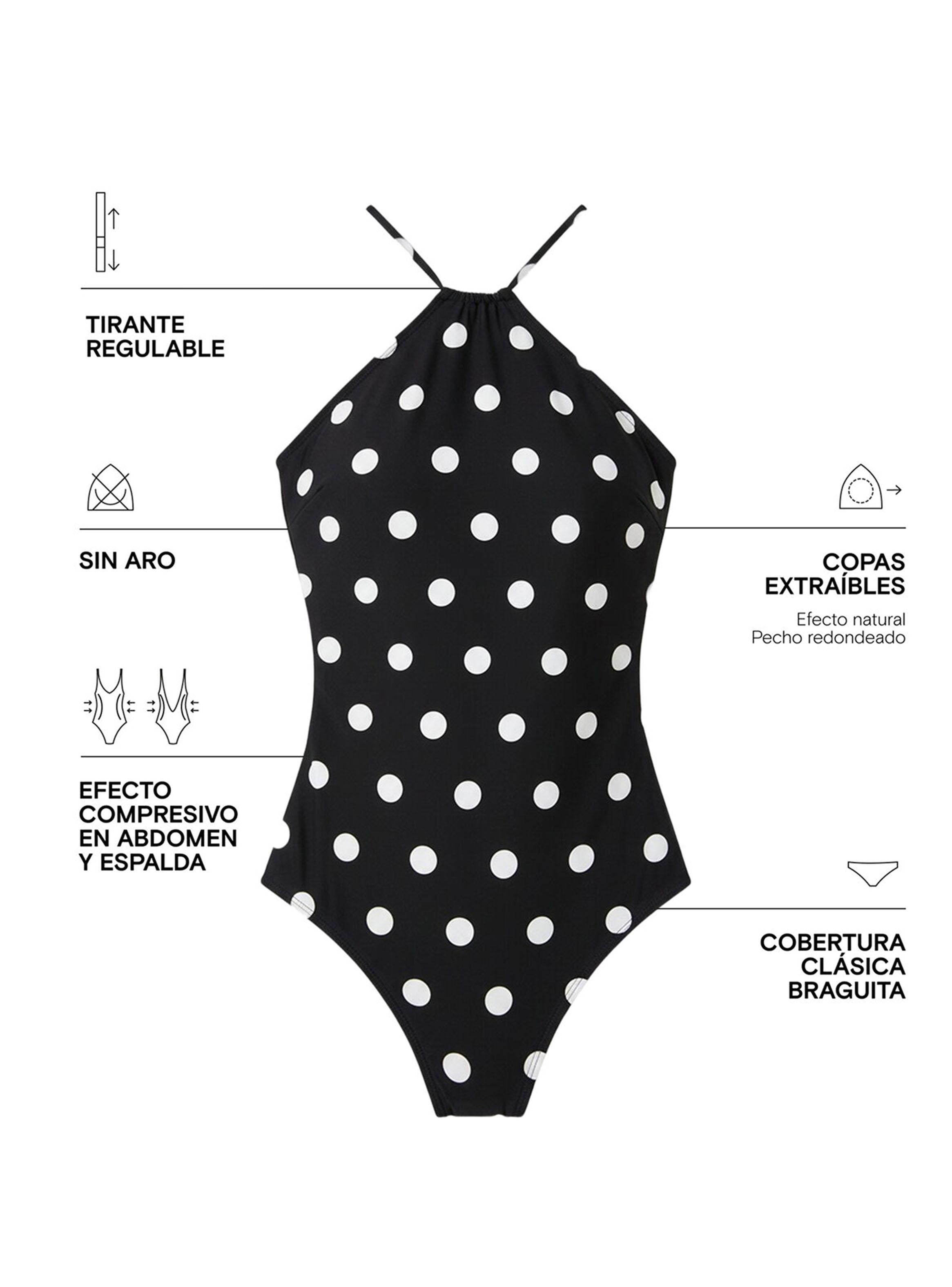 Bañador Moldeador Estampado Lunares Negro-7