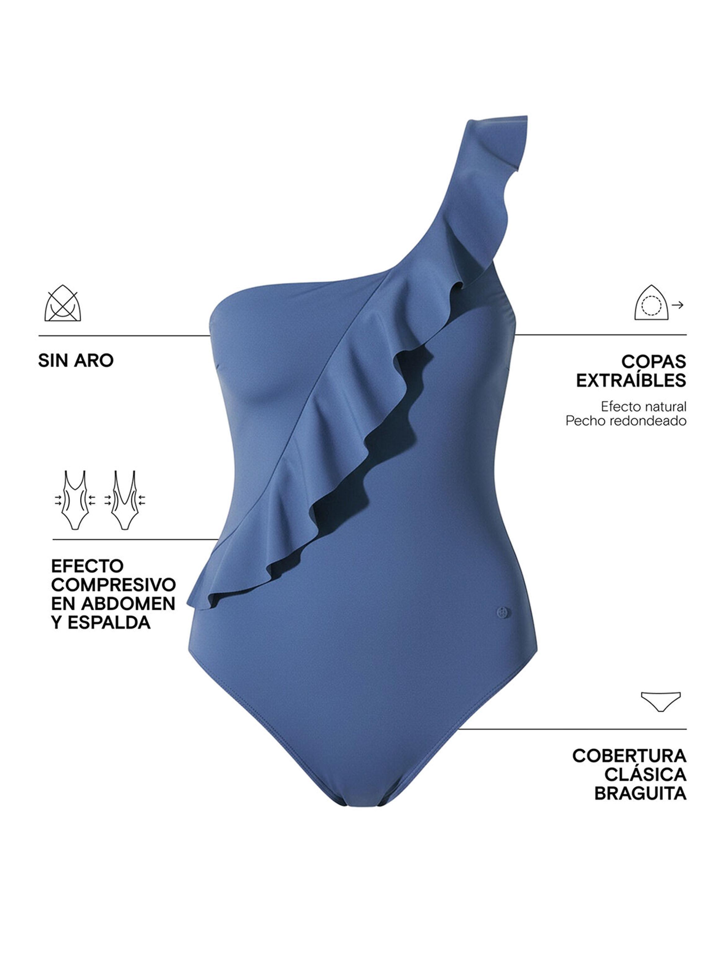 Bañador Moldeador Volante Asimétrico Azul-5