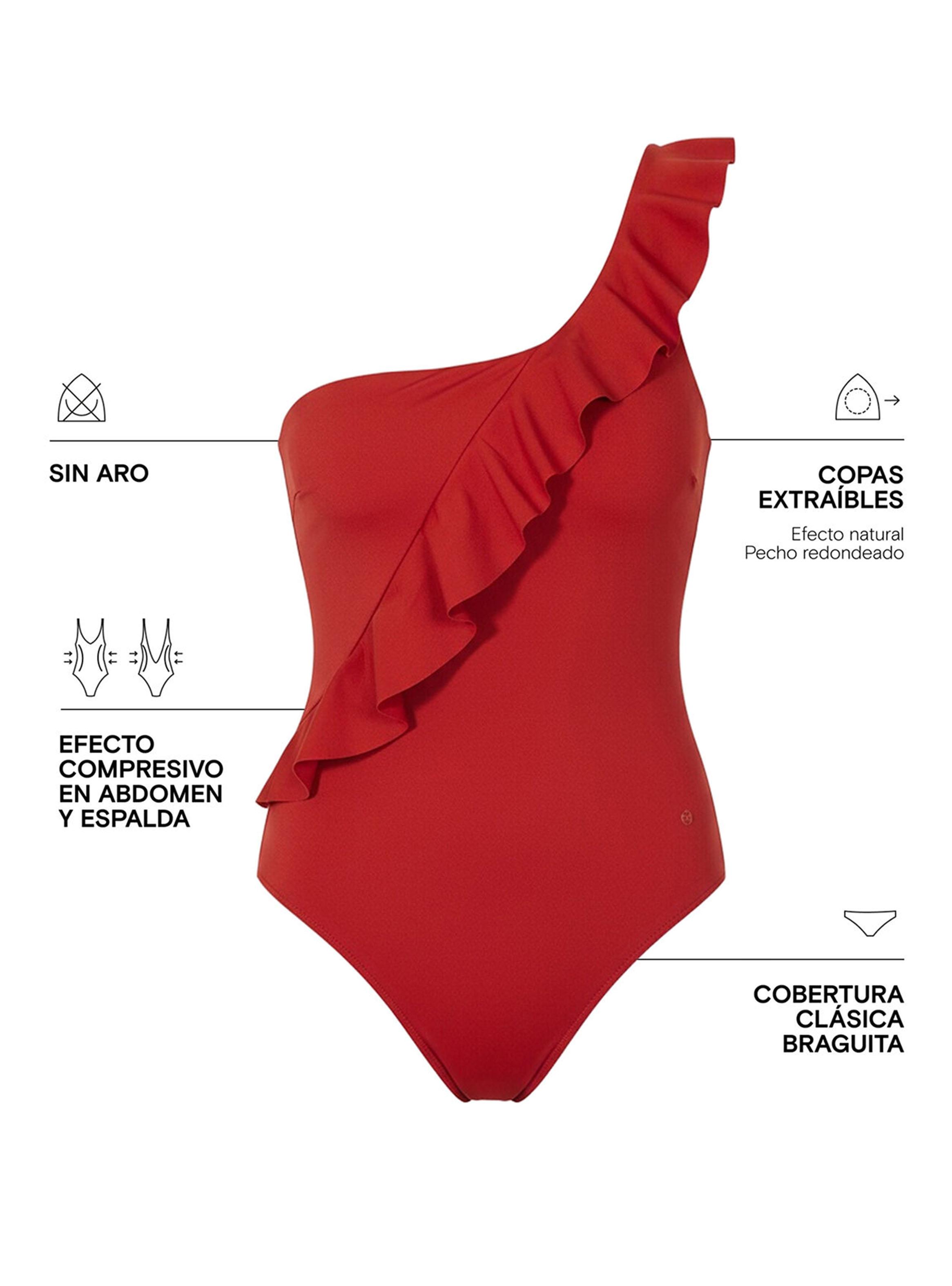 Bañador Moldeador Volante Asimétrico Naranja-6