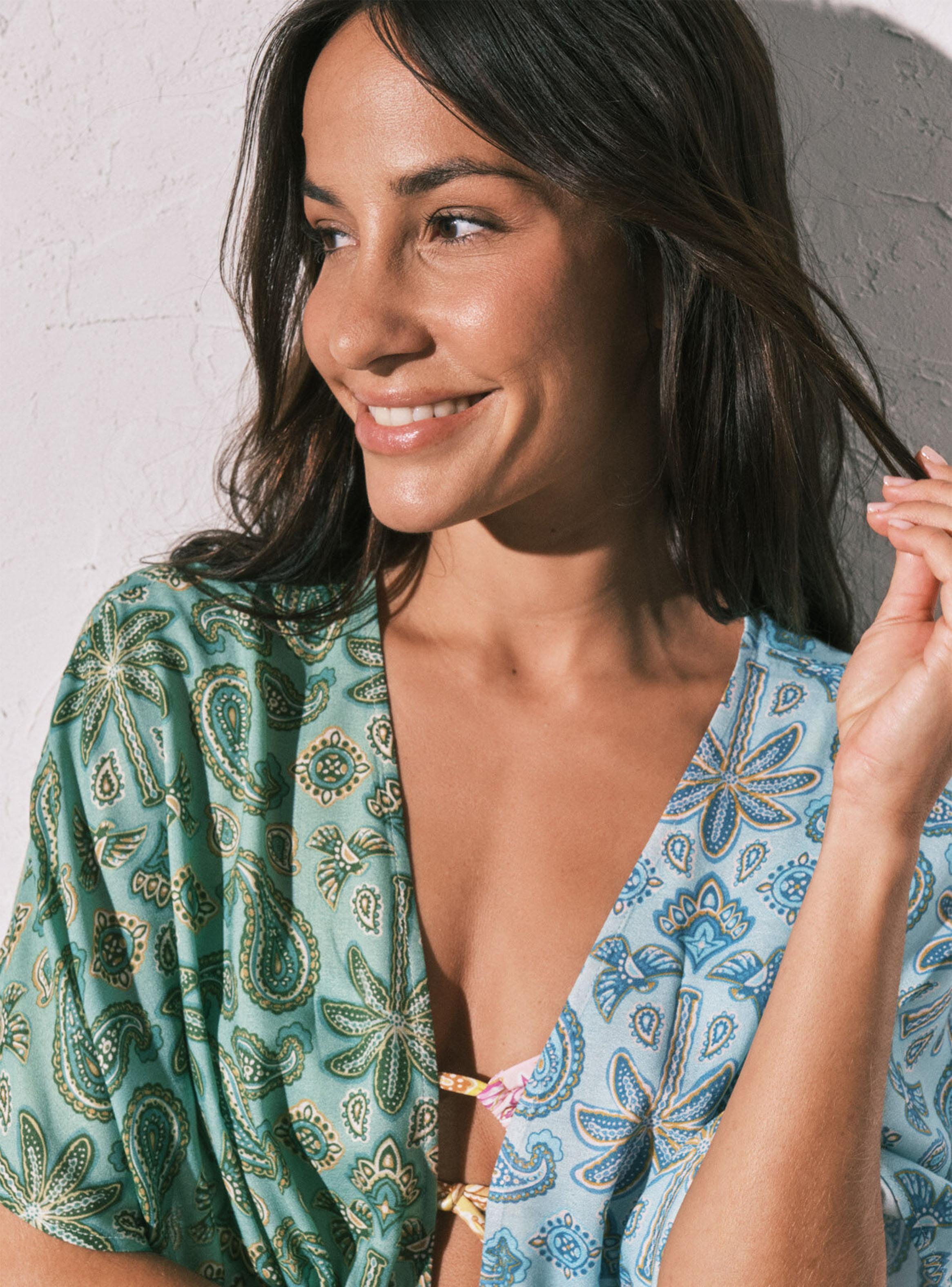 Túnica Corta Abierta Estampado Multicolor-3