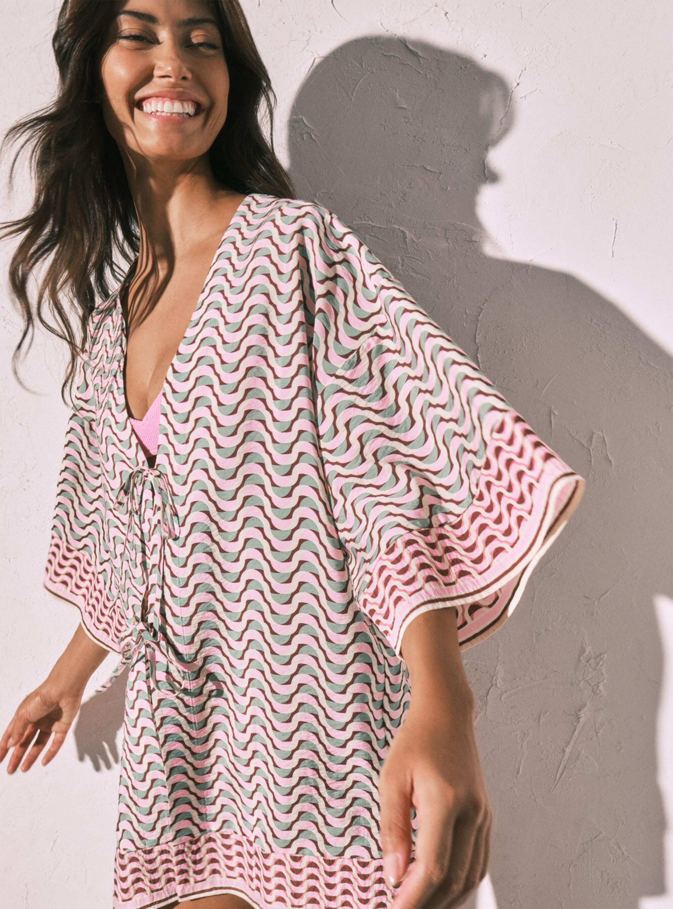 Túnica Kimono Corto Estampado Geométrico-3