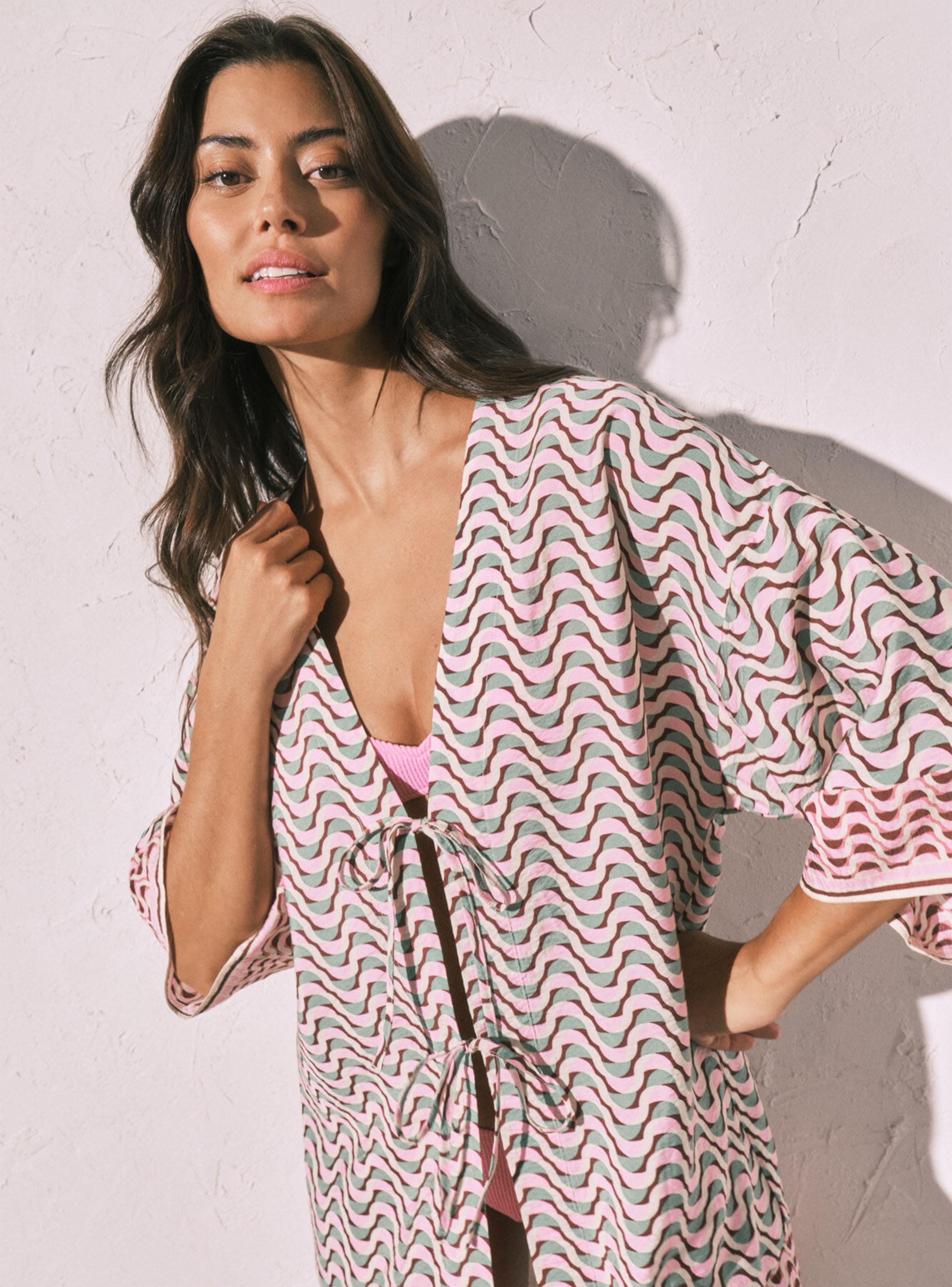 Túnica Kimono Corto Estampado Geométrico-4