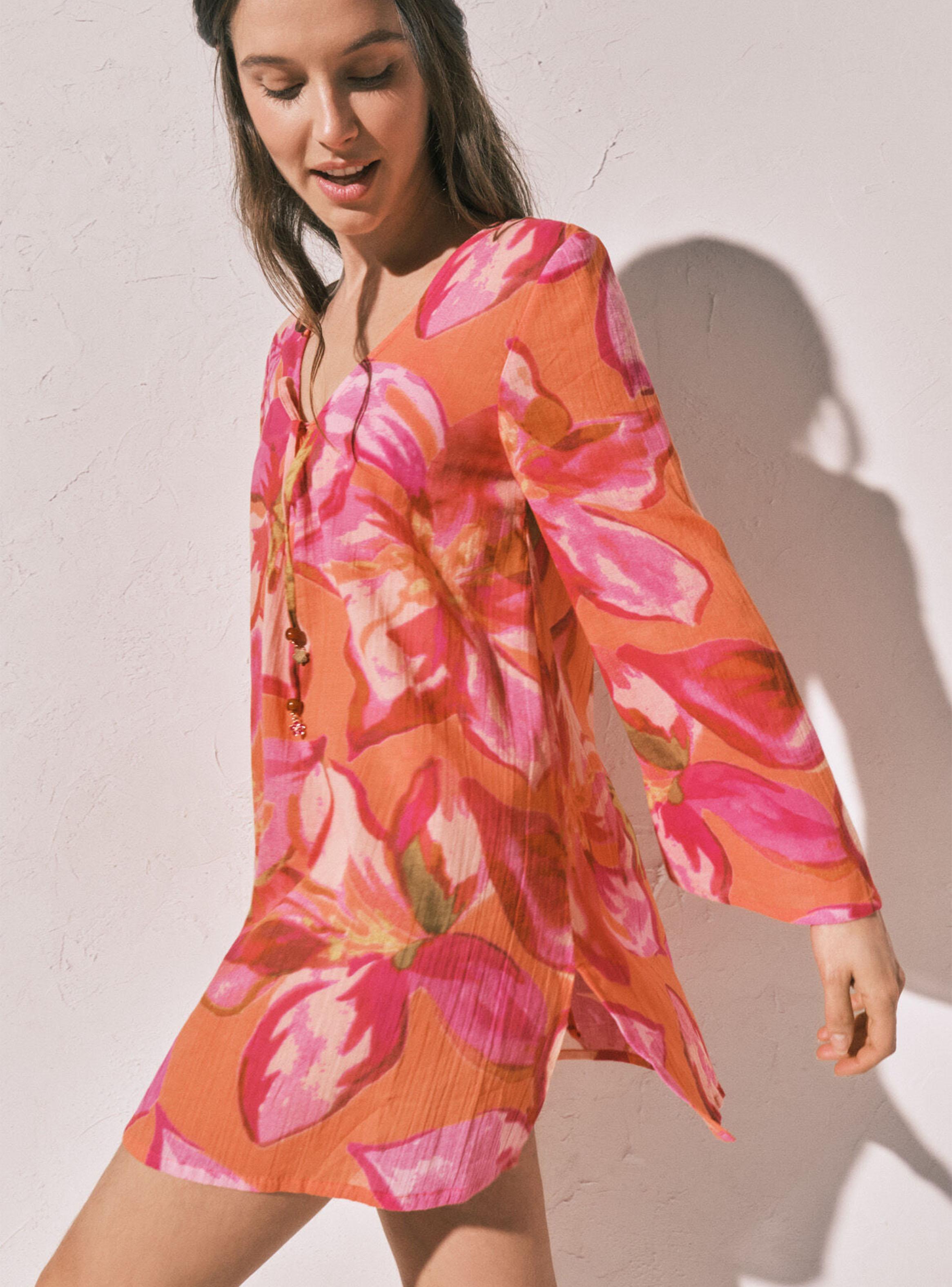Vestido Tipo Túnica Corta Estampado Maxi Floral-3