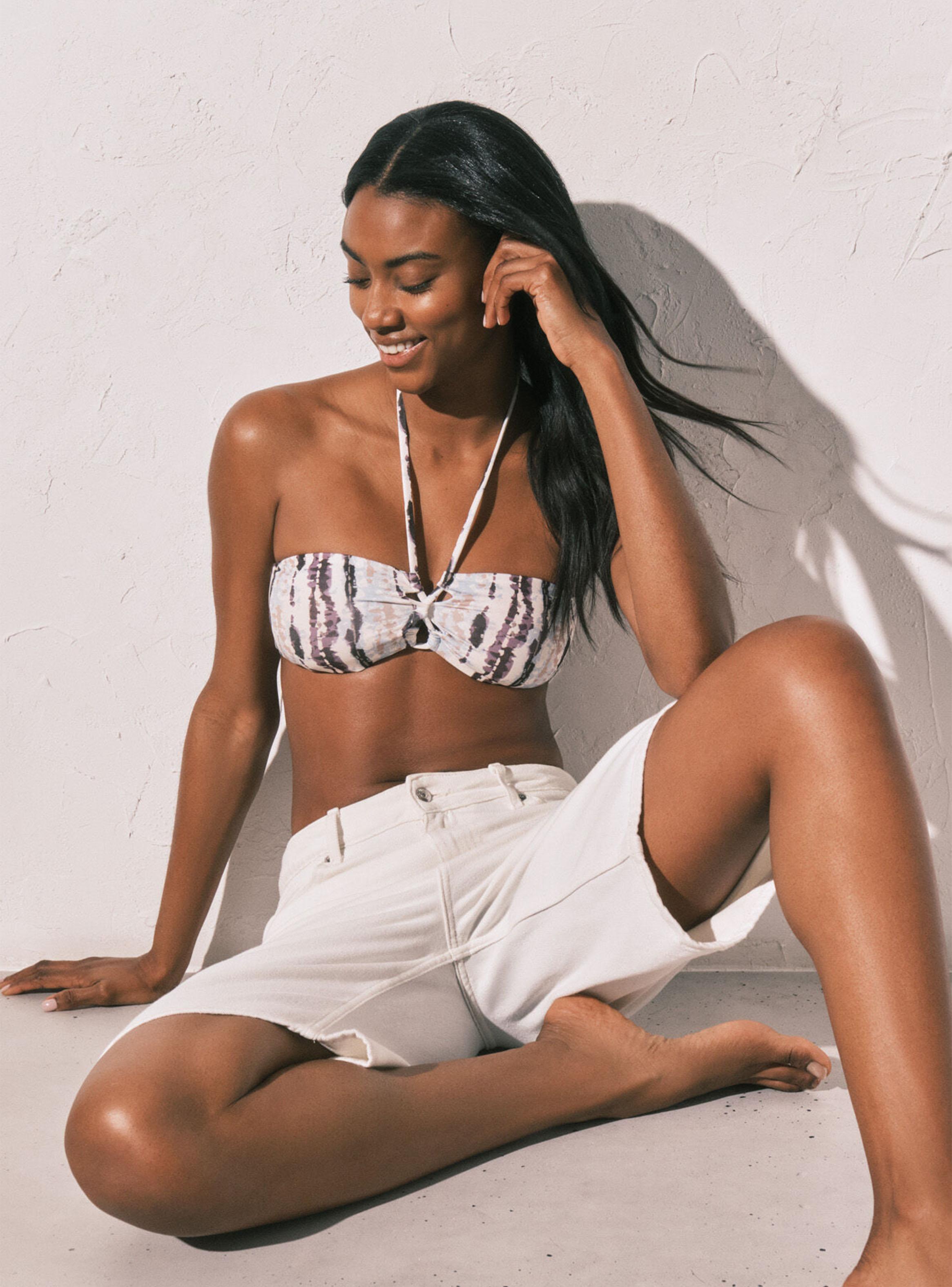 Top Bikini Bandeau Estampado Tie Dye Café-5