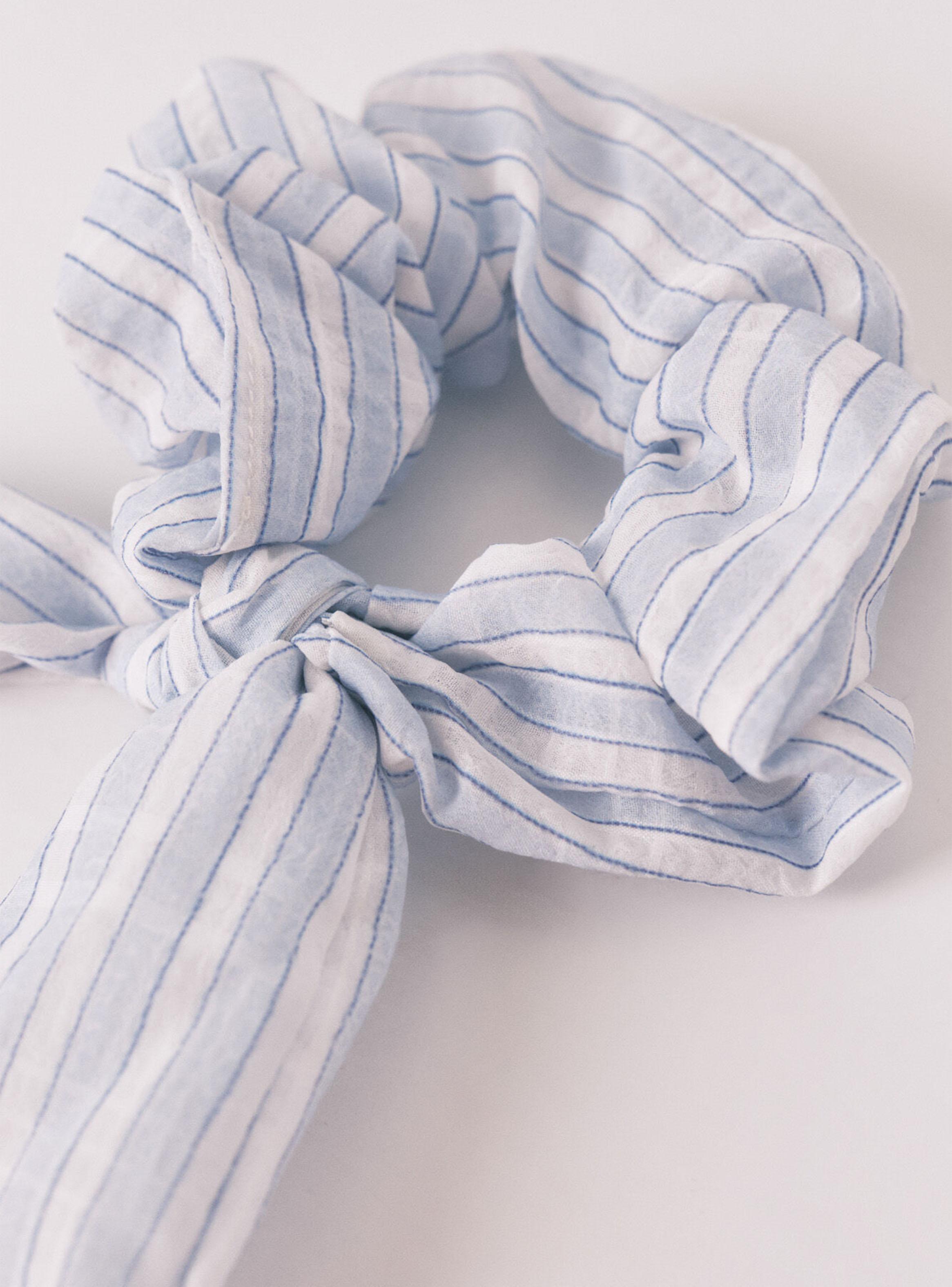 Scrunchie Rayas Azul Lazo-2