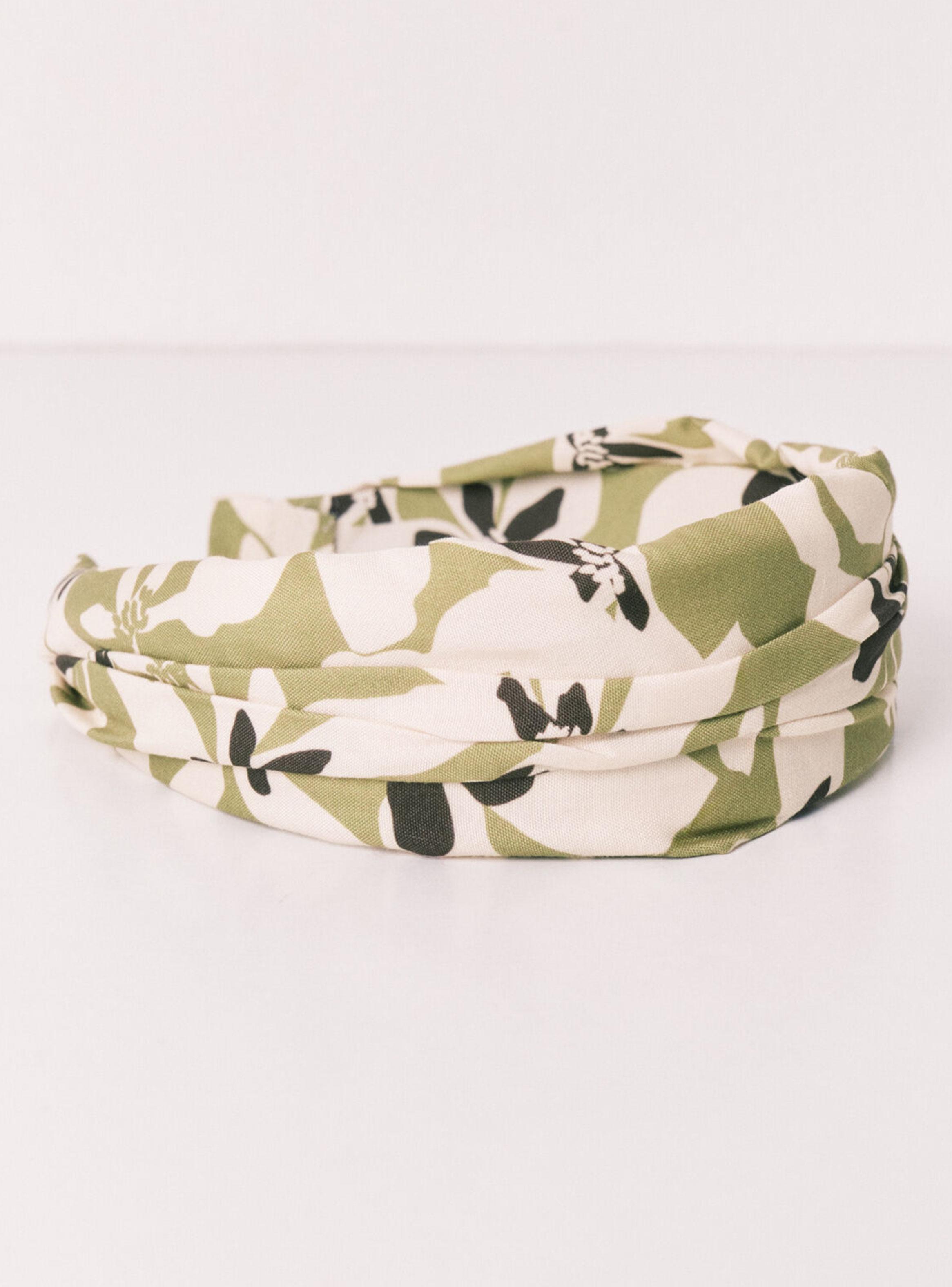 Diadema Pelo Estampado Flores Verde-1