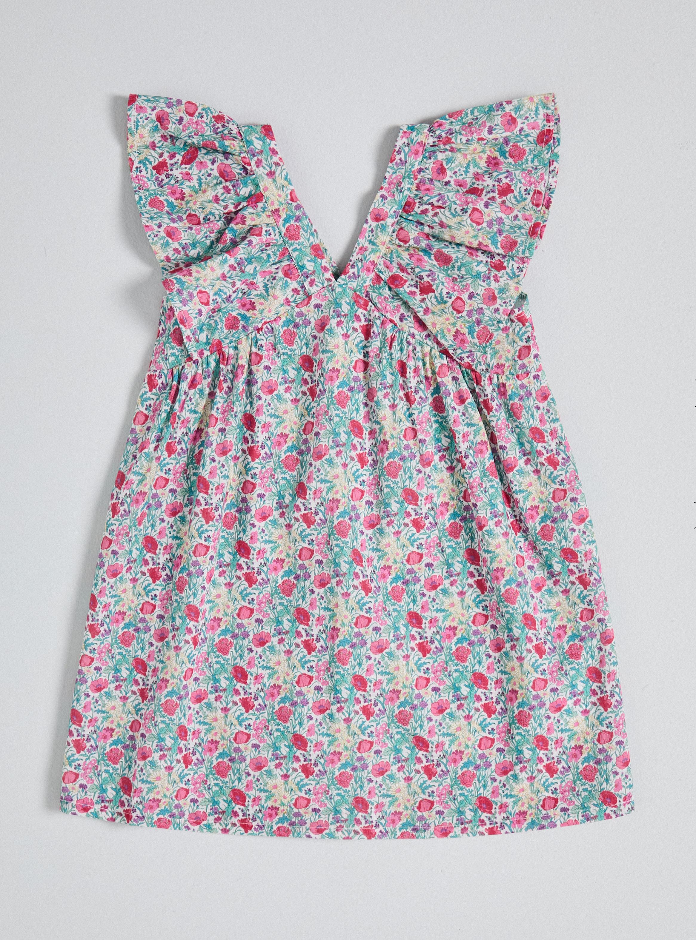 Vestido Cuello en V Estampado Floral Niña-1