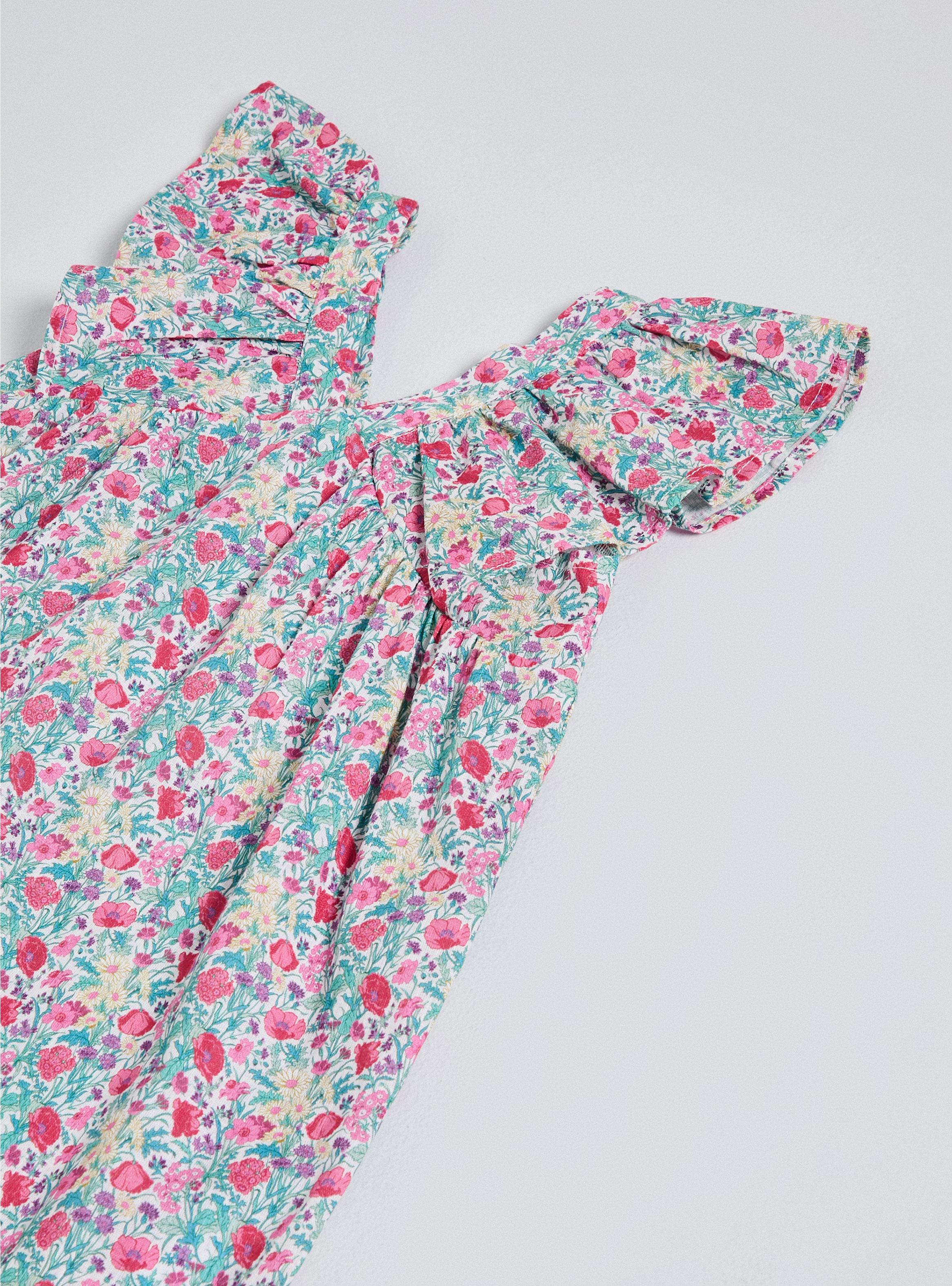 Vestido Cuello en V Estampado Floral Niña-3