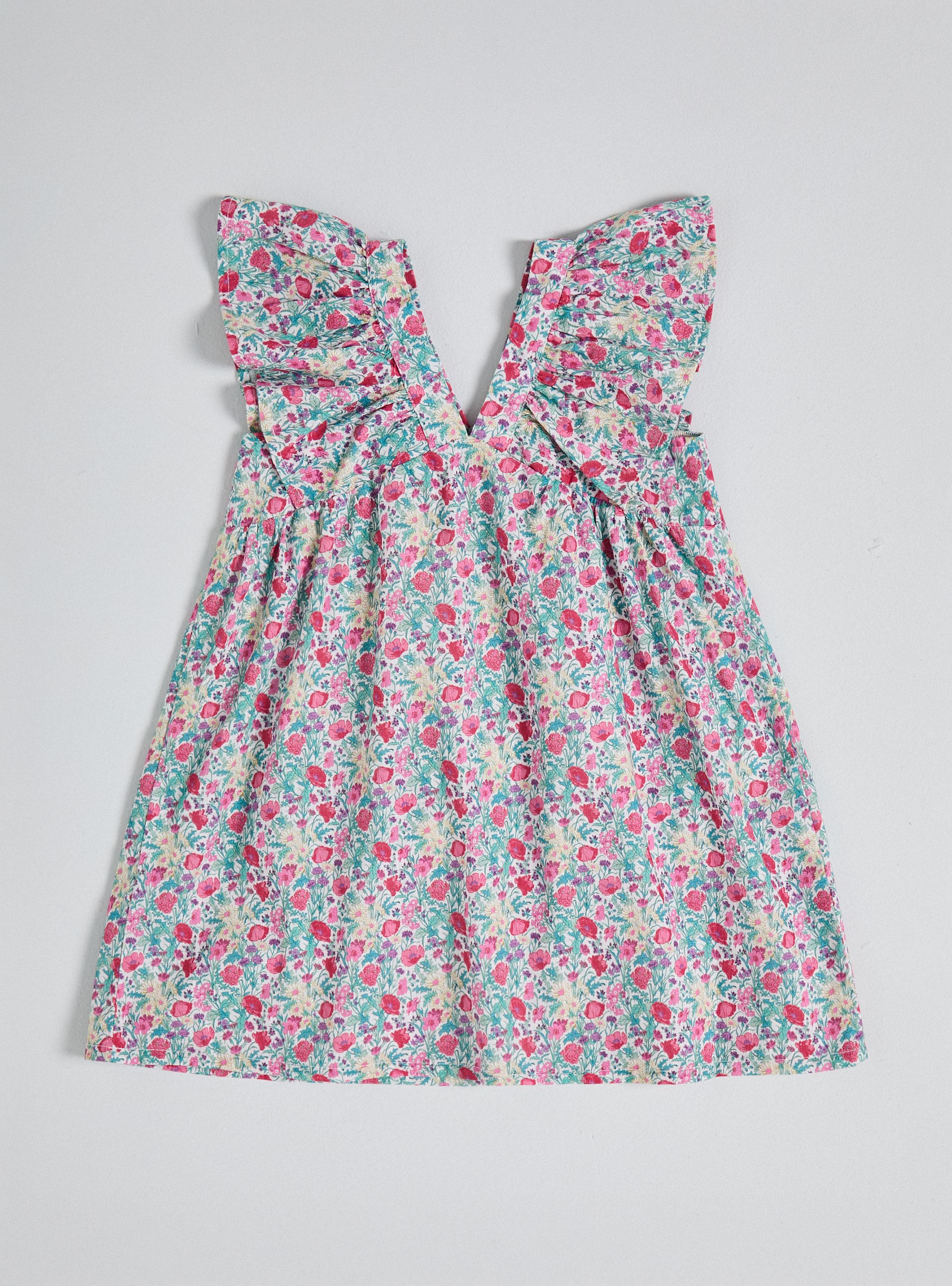 Vestido Cuello en V Estampado Floral Niña-2