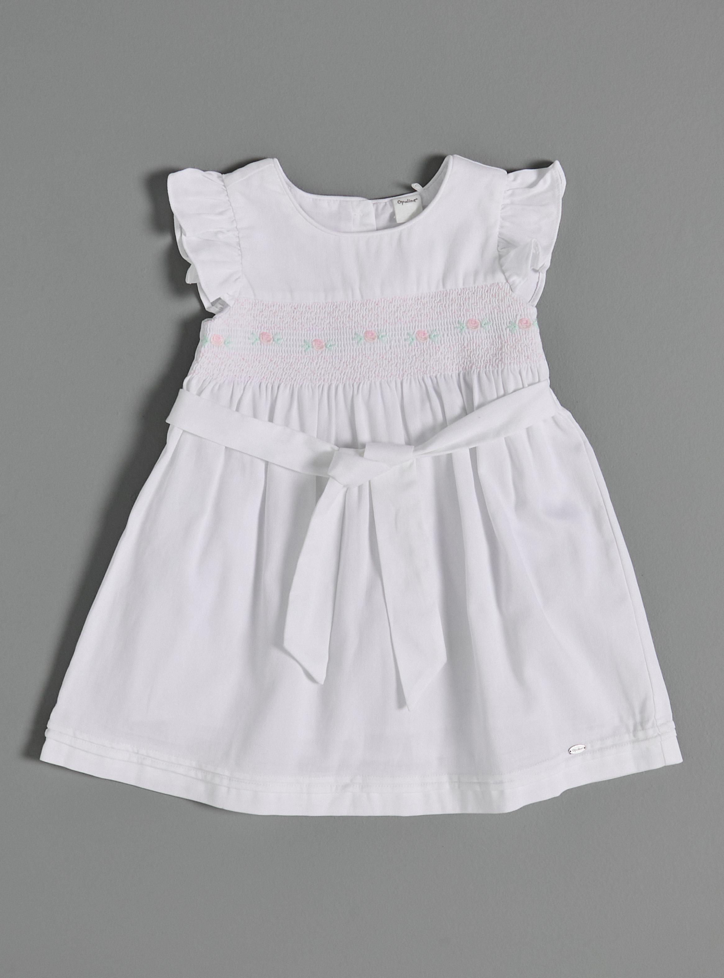 Vestido Panal Cintura con Bordado Floral y Lazo Ajustable-1