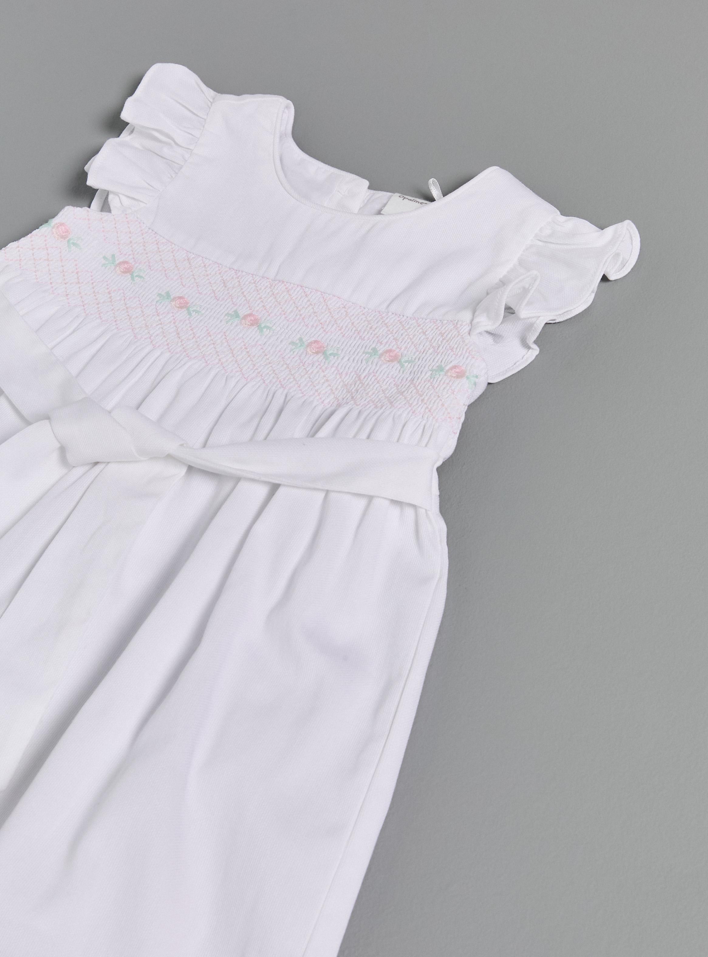 Vestido Panal Cintura con Bordado Floral y Lazo Ajustable-3