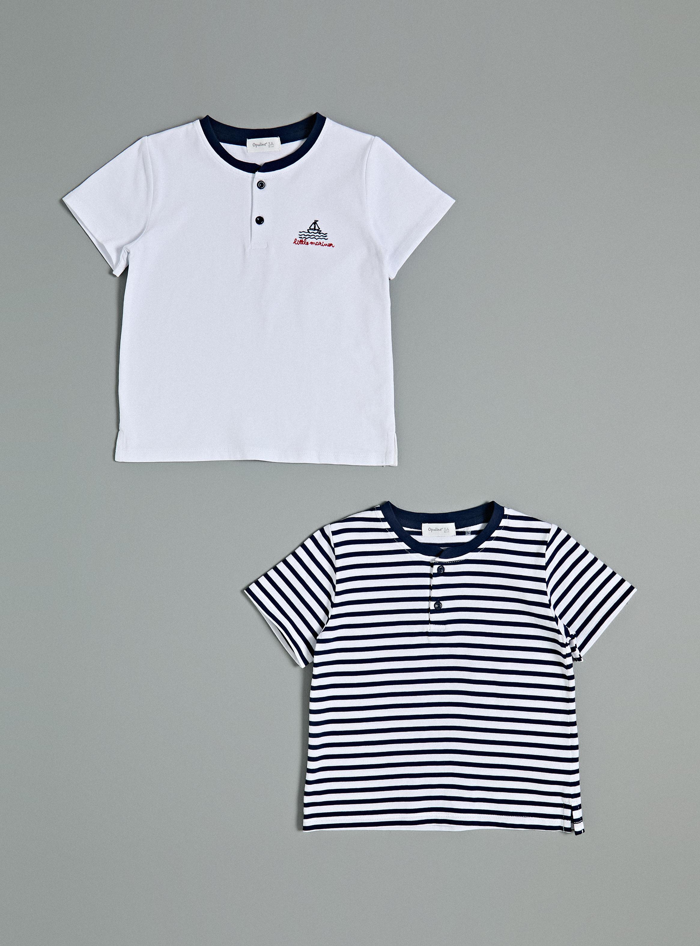 Polera Bipack Polera Cuello Redondo Lisa y Rayada Niño-1