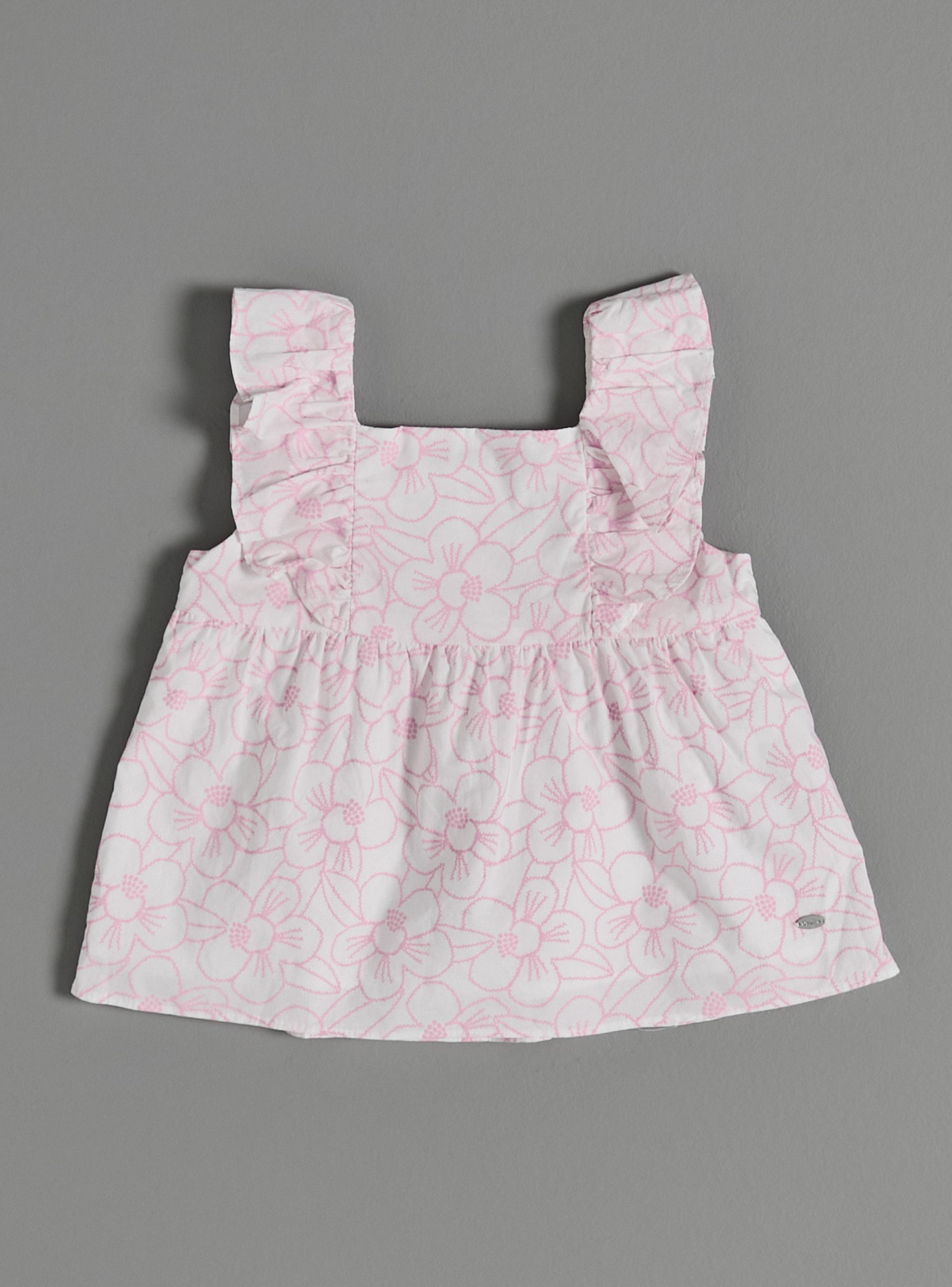 Blusa con Flores Estampadas en Relieve y Vuelitos Hombro-1