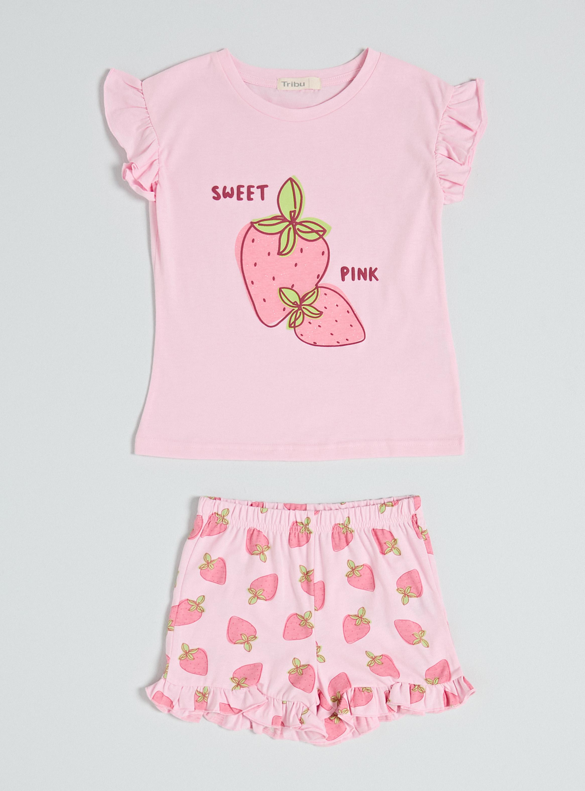 Pijama Manga Corta con Vuelos y Estampado Niña-0