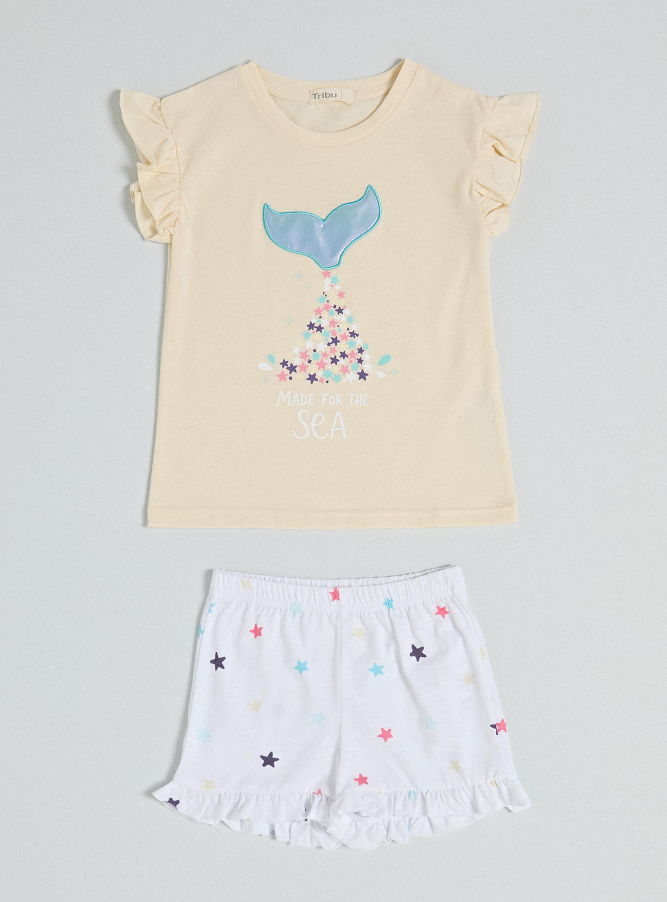 Pijama Manga Corta con Vuelos y Estampado Niña-0