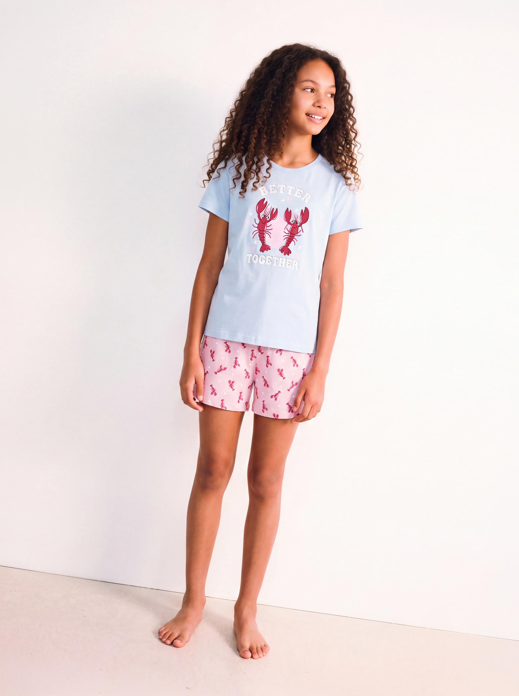 Pijama Manga Corta con Estampado Figuras Niña-0