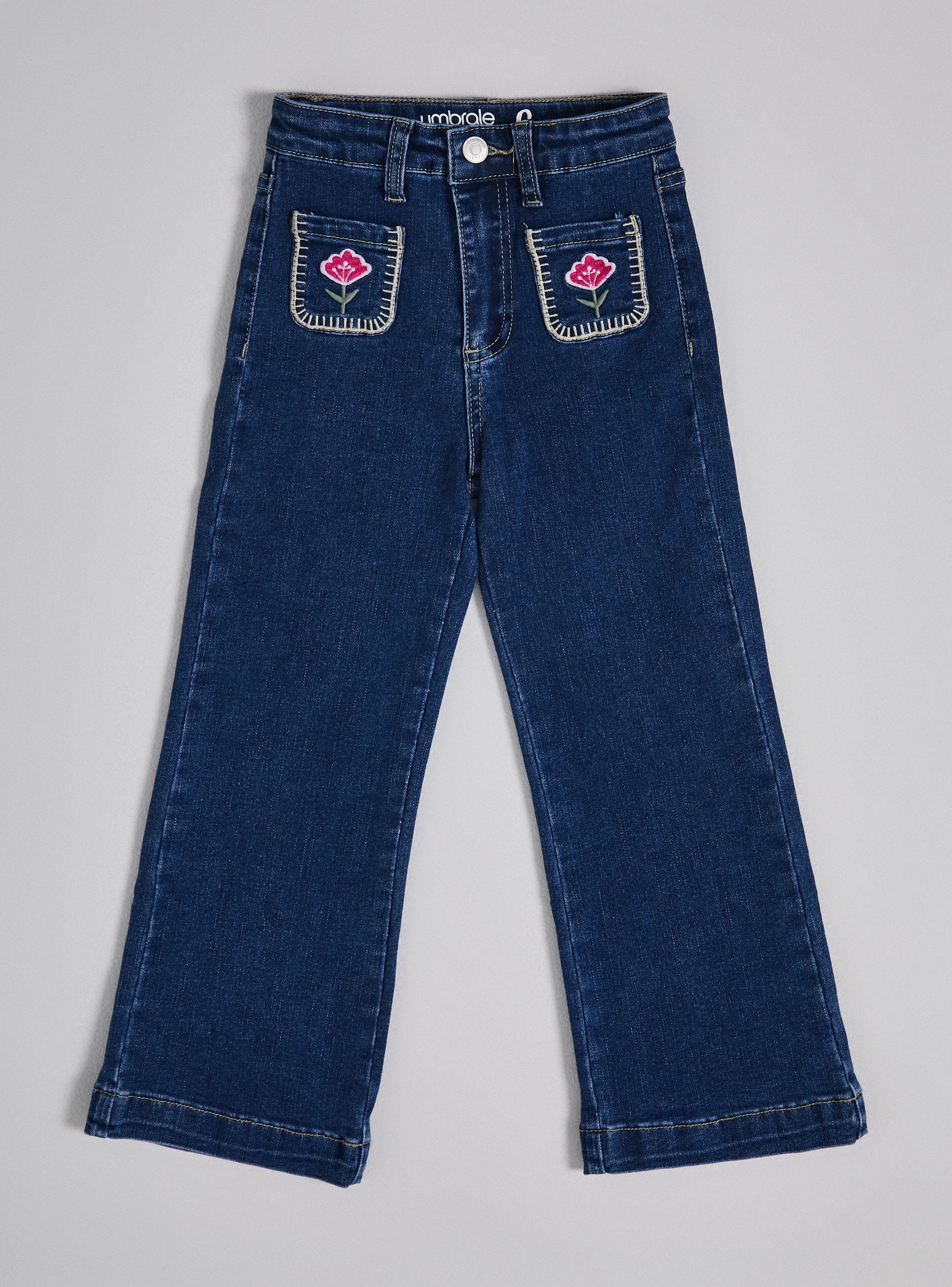 Jeans Flare con Bolsillos Bordados-0
