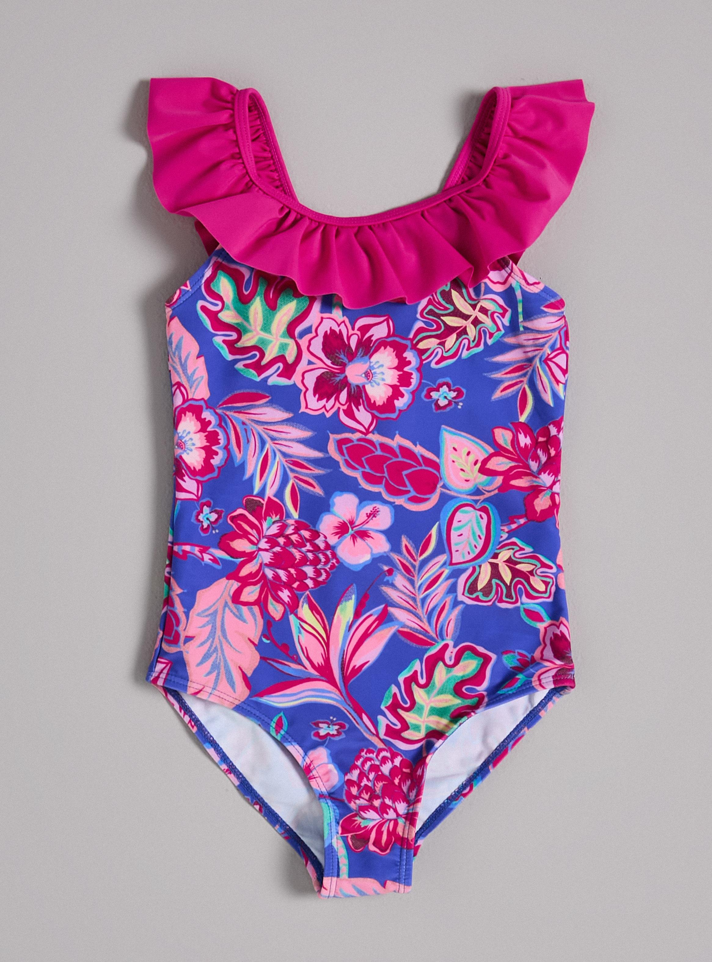 Traje de Baño Diseño Estampado con Vuelo en Contraste-0