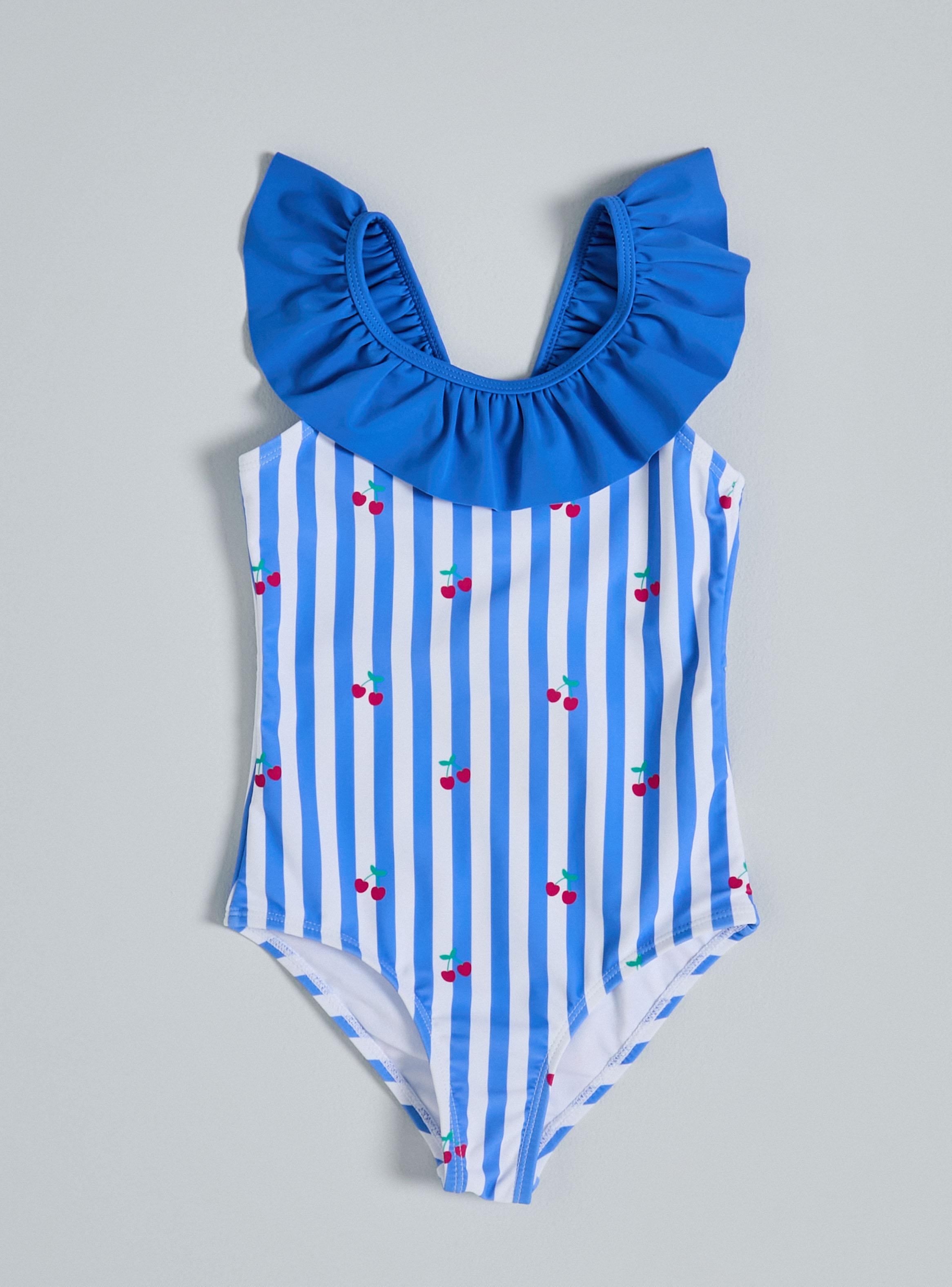 Traje de Baño Diseño Estampado con Vuelo en Contraste-0