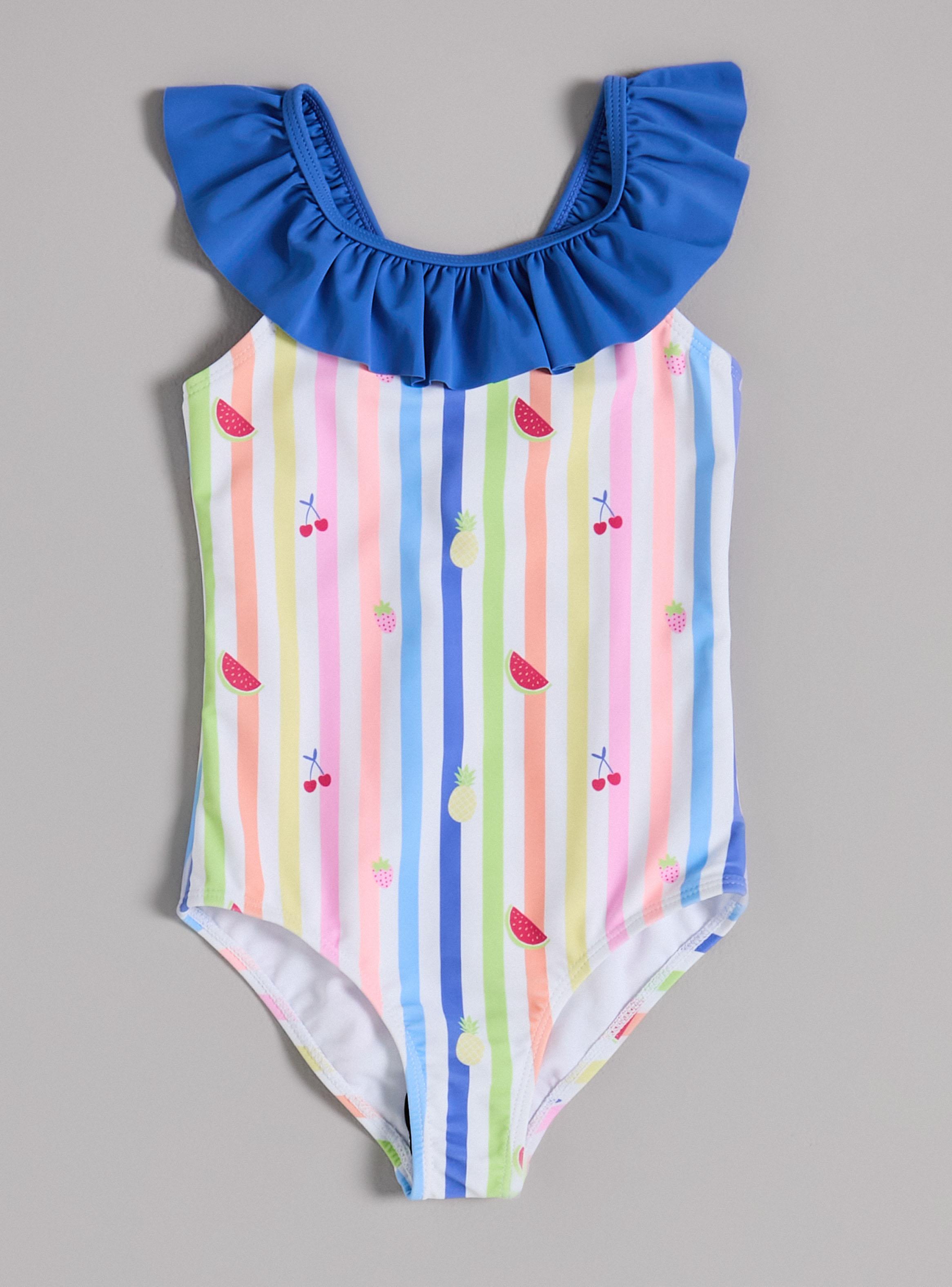 Traje de Baño Diseño Estampado con Vuelo en Contraste-1