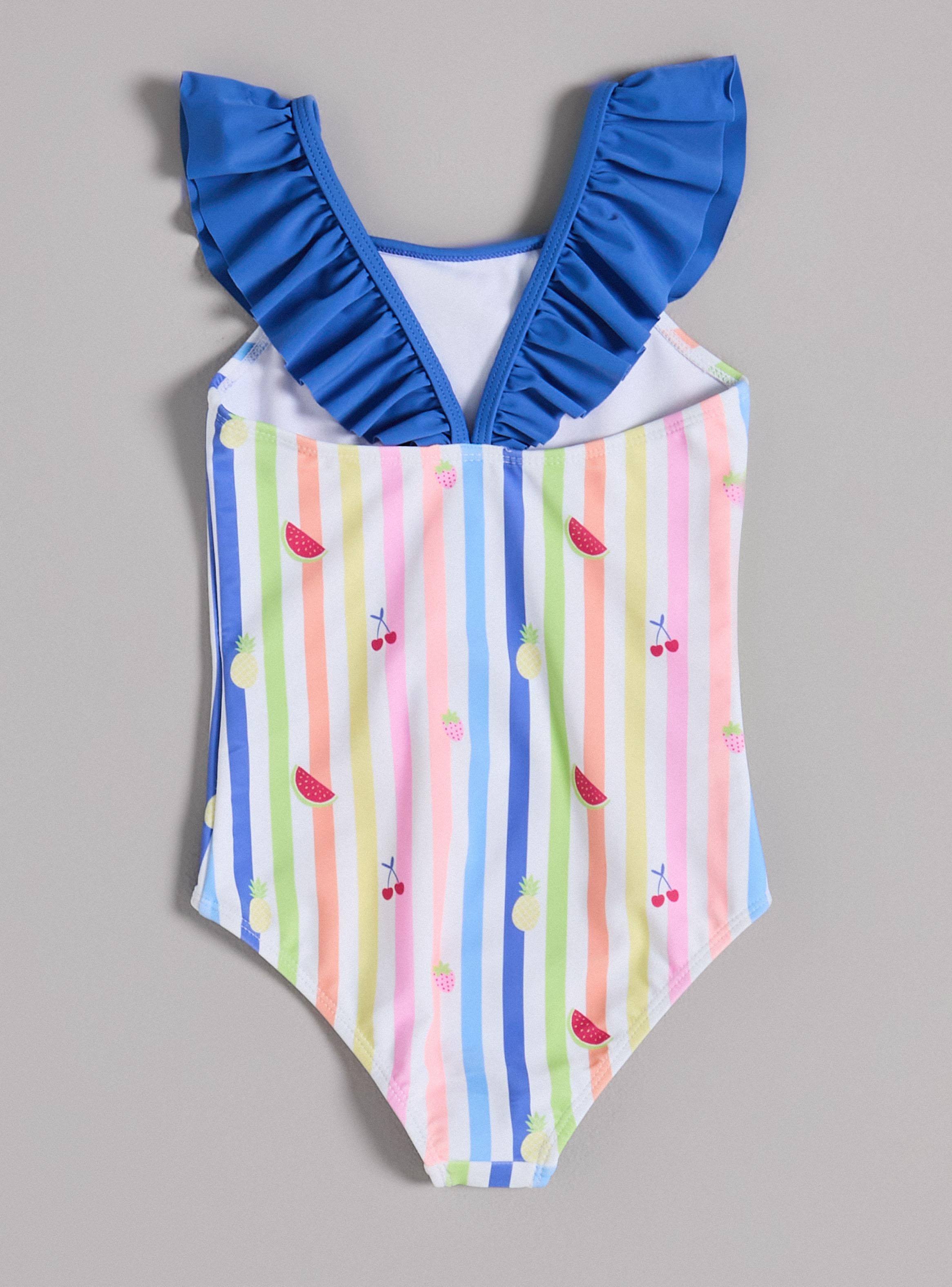 Traje de Baño Diseño Estampado con Vuelo en Contraste-2