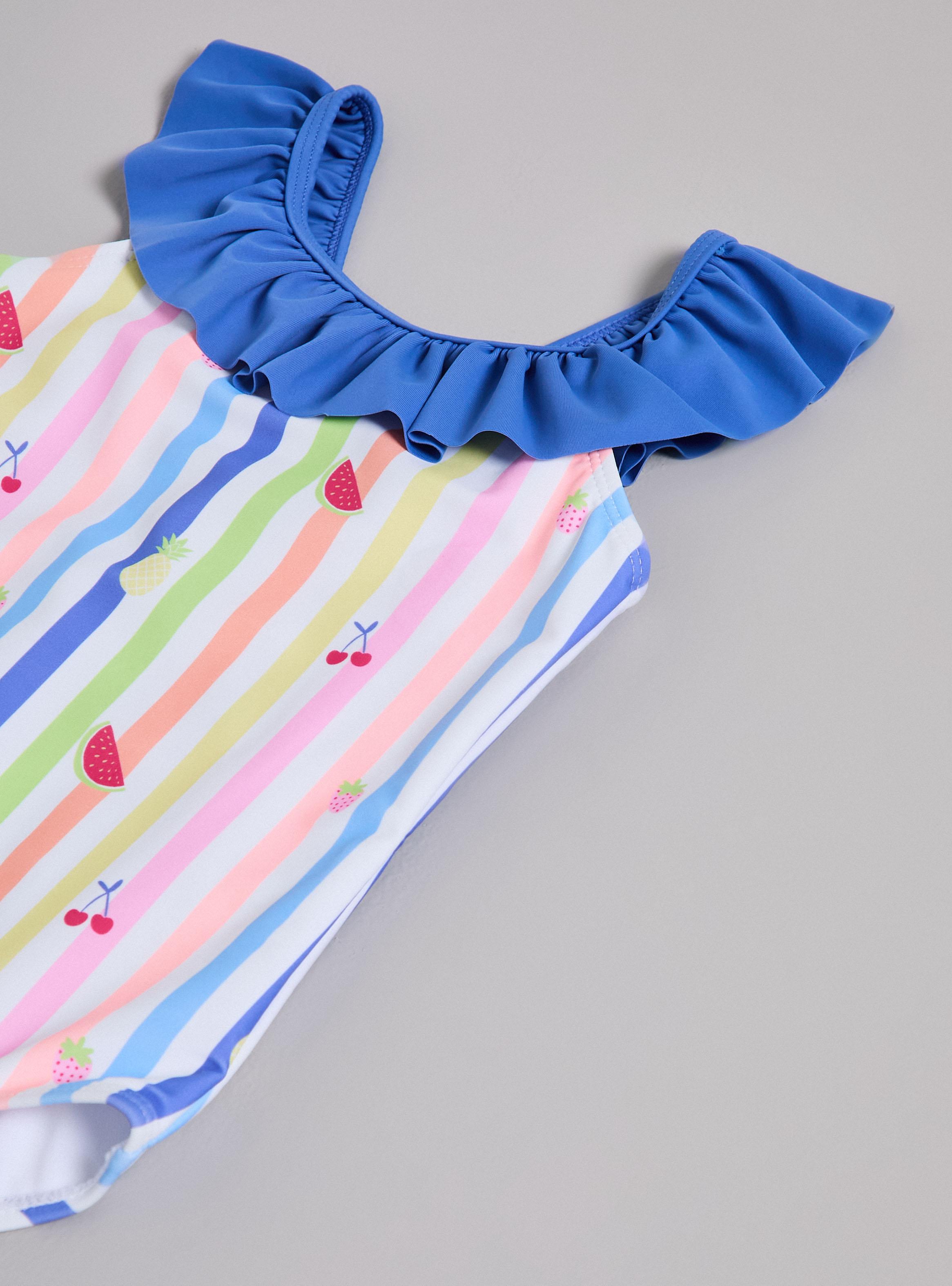 Traje de Baño Diseño Estampado con Vuelo en Contraste-3