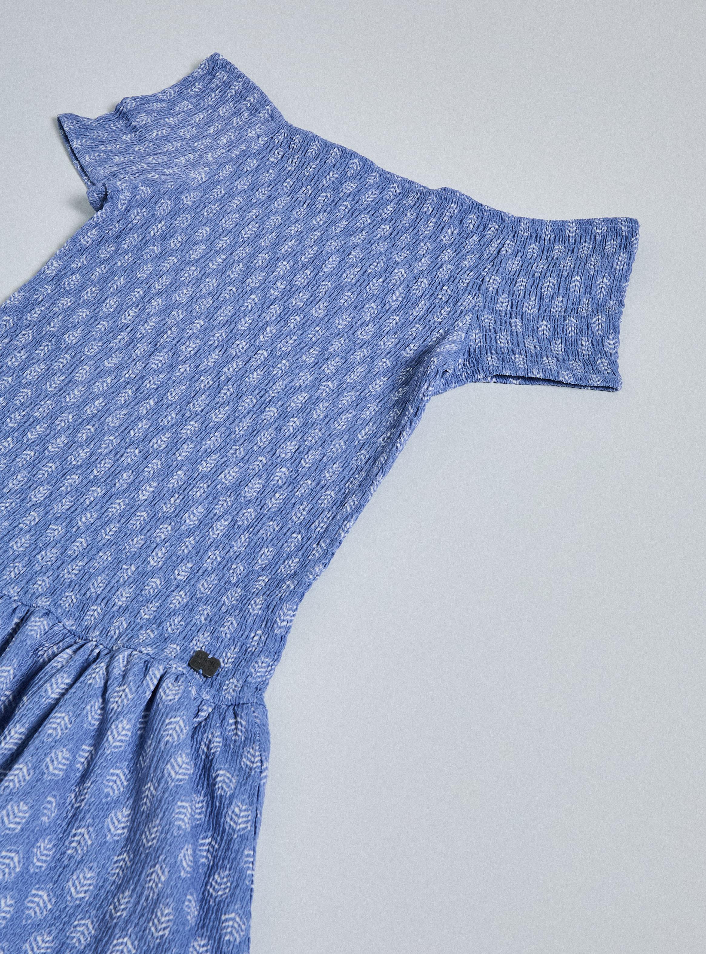 Vestido Cuerpo Panal Cuello Bardot con Vuelos Estampado-3