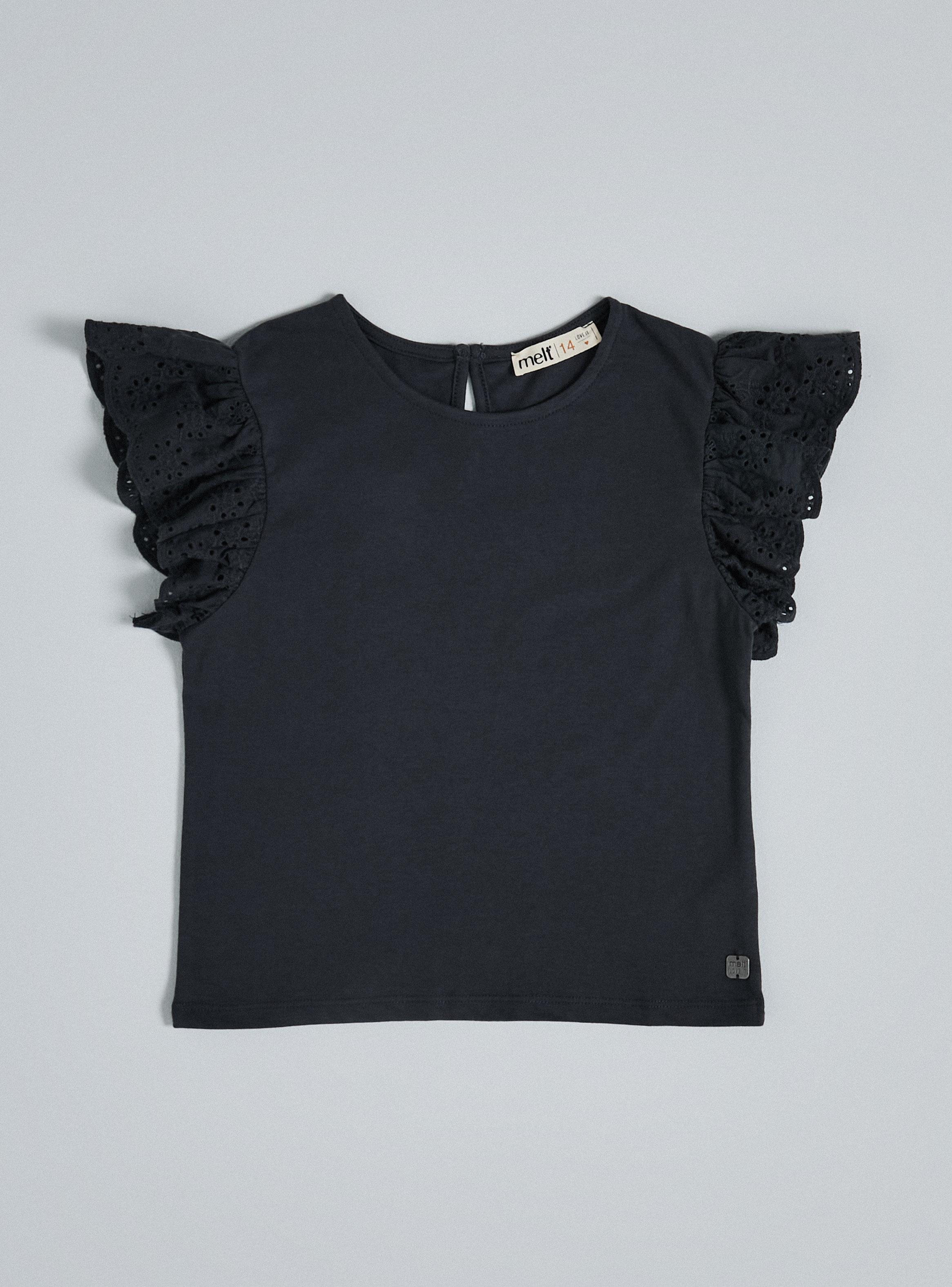 Polera Cuello Redondo con Volantes de Encaje-1