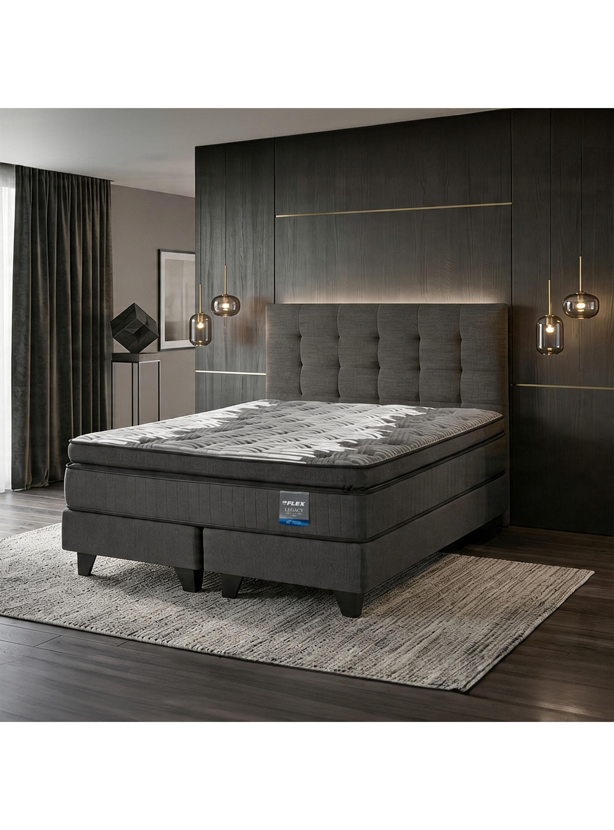 Cama Europea Legacy Plush 2 Plazas (150x200) + Respaldo Design Grafito-5