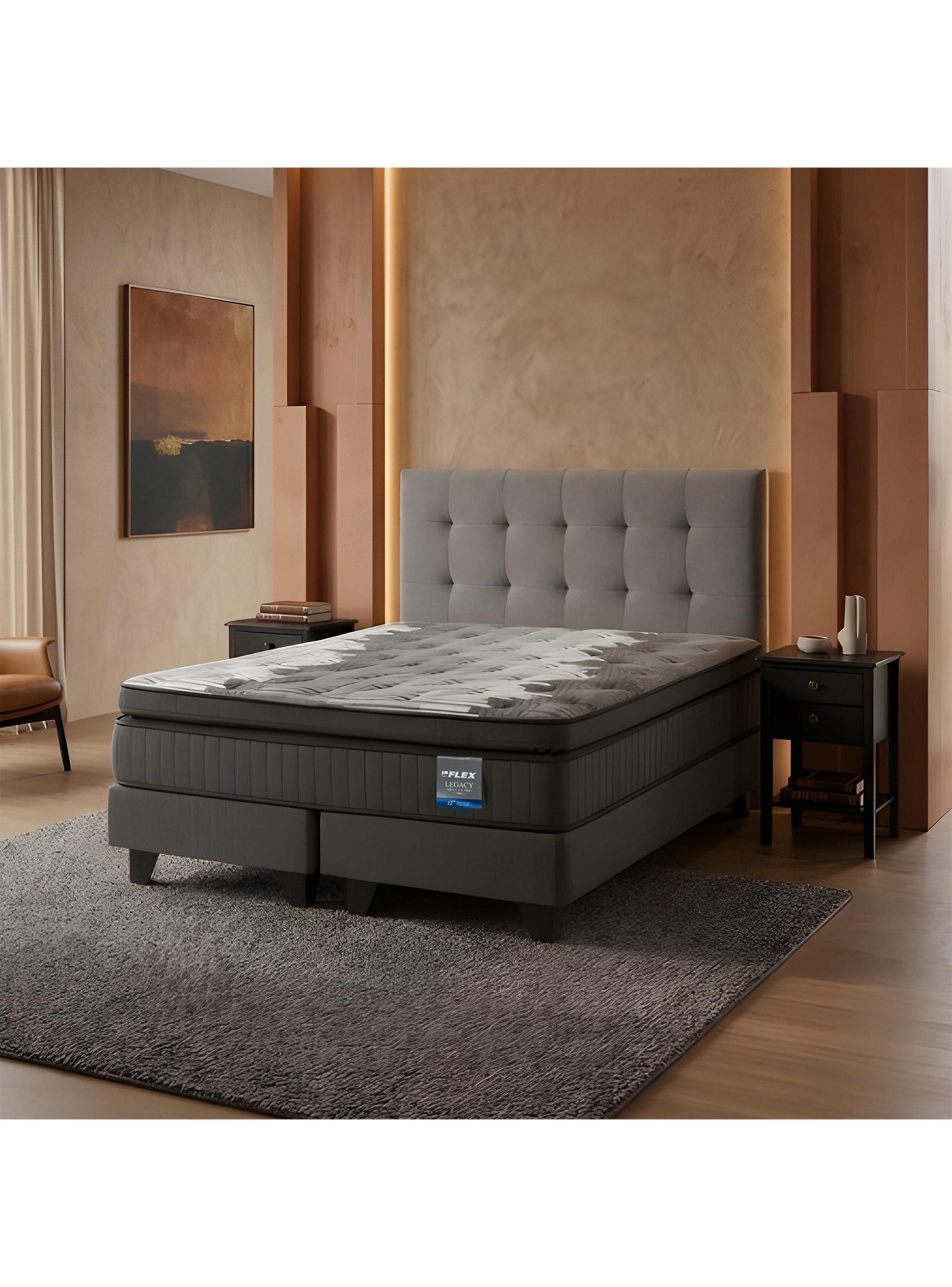 Cama Europea Legacy Push King + Respaldo Gris + Velador Rov-5