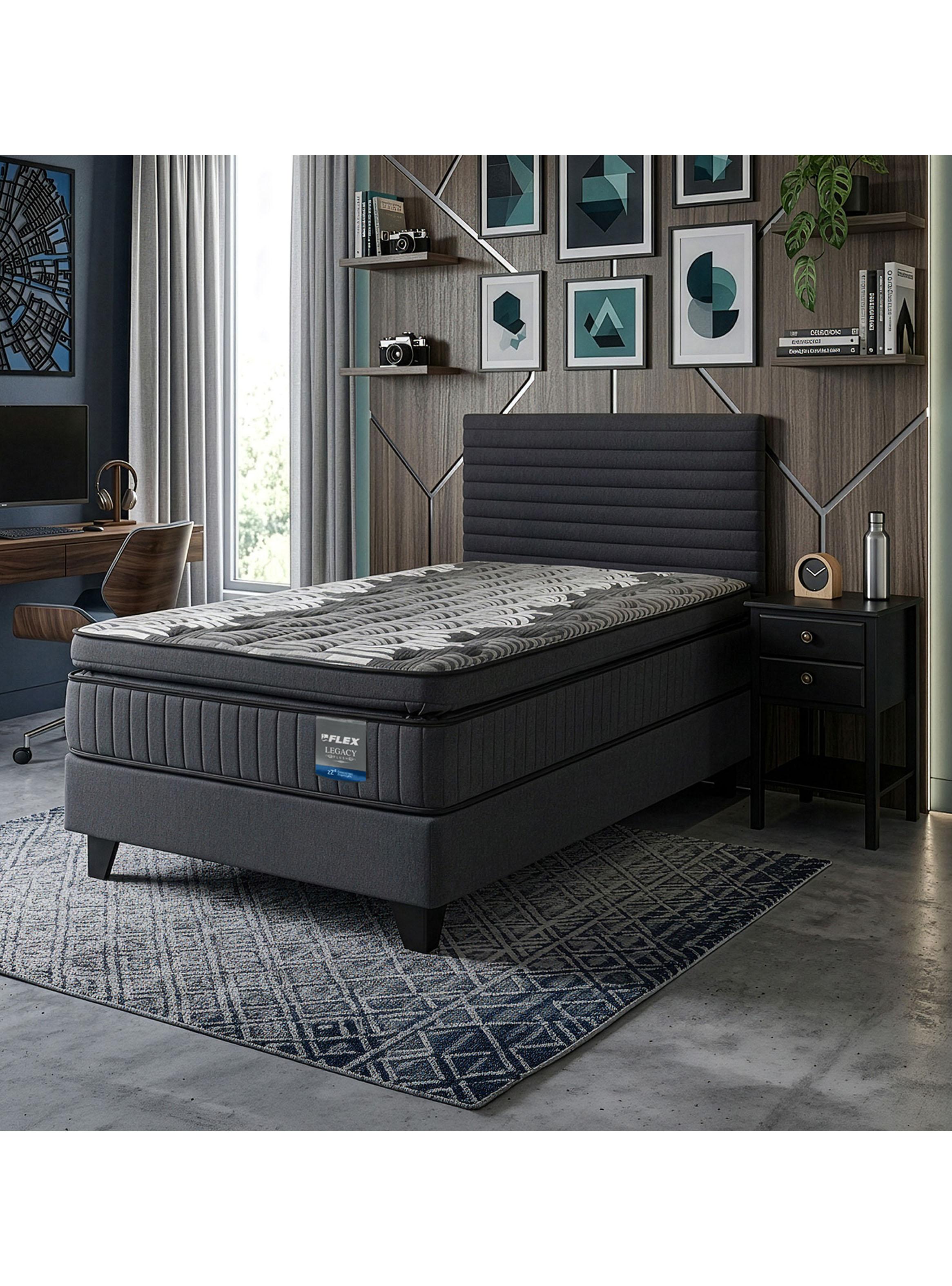 Cama Europea Legacy 1.5 Plazas (105x200) Base Normal + Respaldo Modern + Vel Rov-5