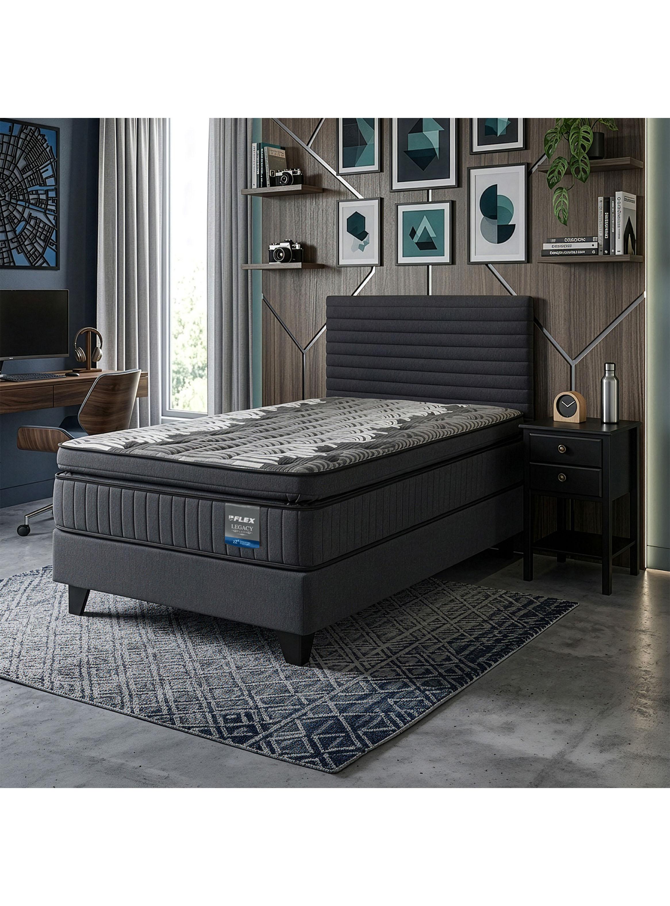 Cama Europea Legacy Plush 1.5 Plazas (105x200) + Respaldo Modern + Velador Rover-5