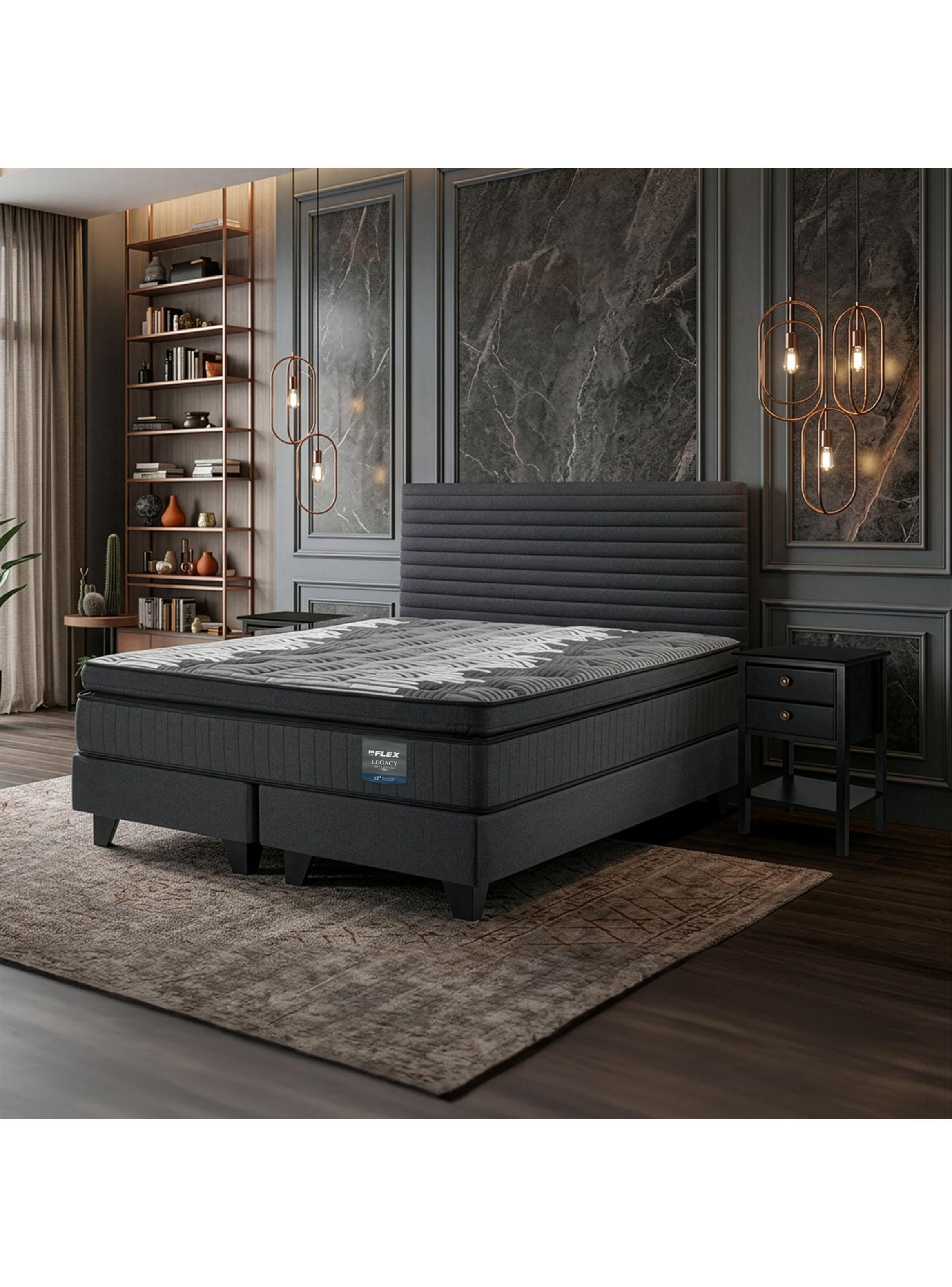 Cama Europea Legacy Plush 2 Plazas (150x200) + Respaldo Modern + Velador Rover-5
