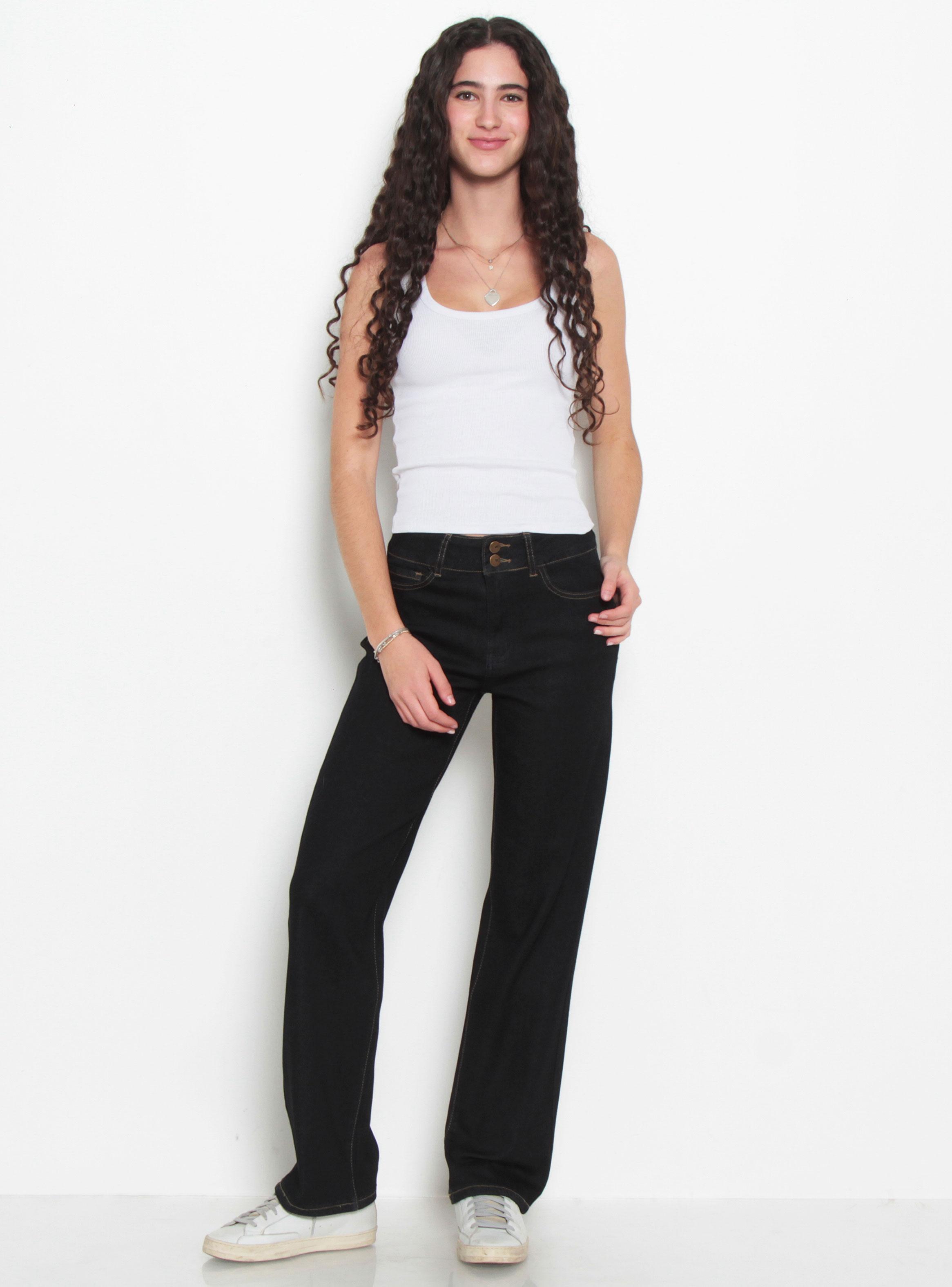 Jeans Recto Tiro Alto Pretina Media 2 Botones-3