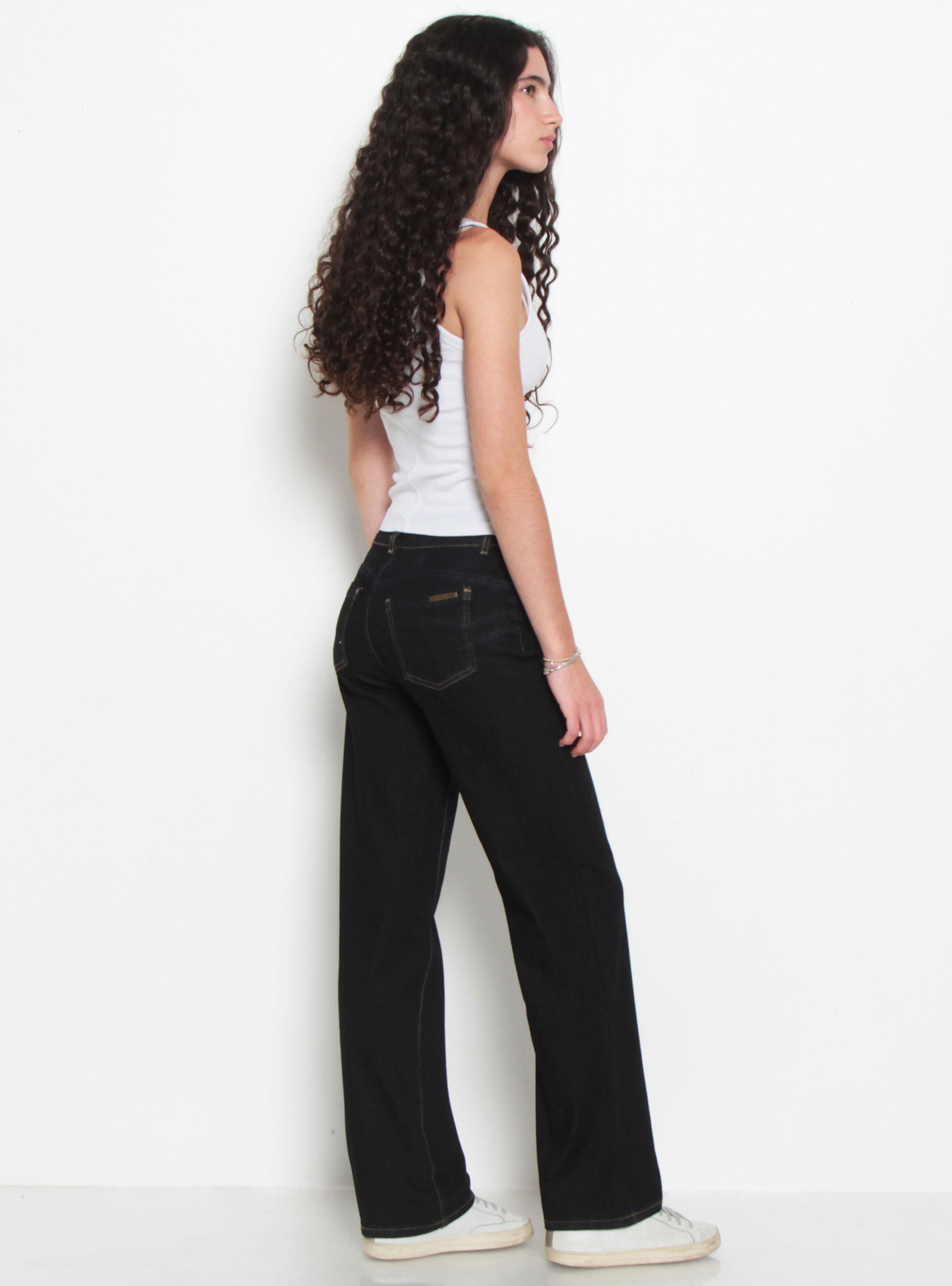 Jeans Recto Tiro Alto Pretina Media 2 Botones-4