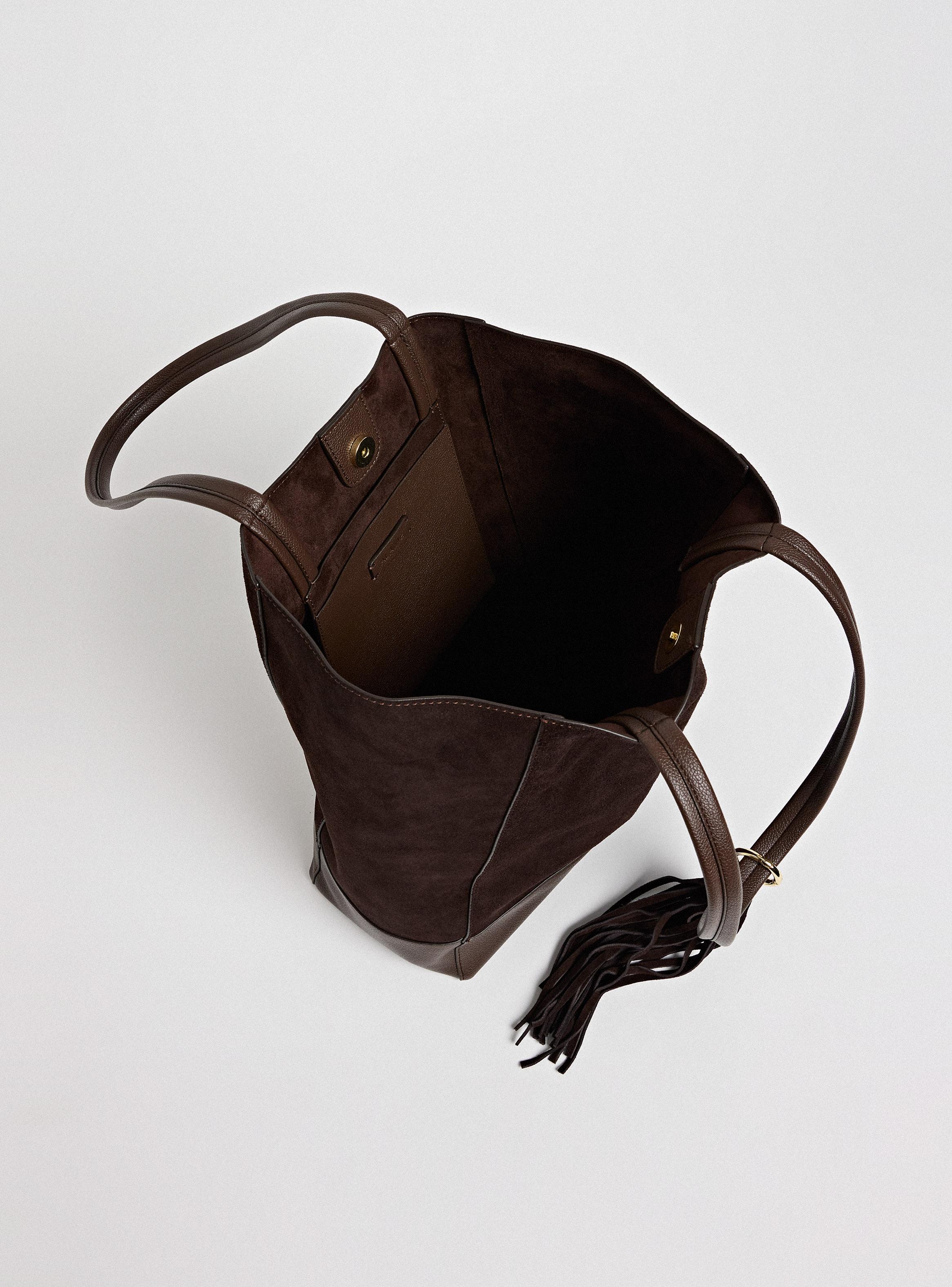 Cartera de Hombro Totebag Detalle Flecos de Cuero-3