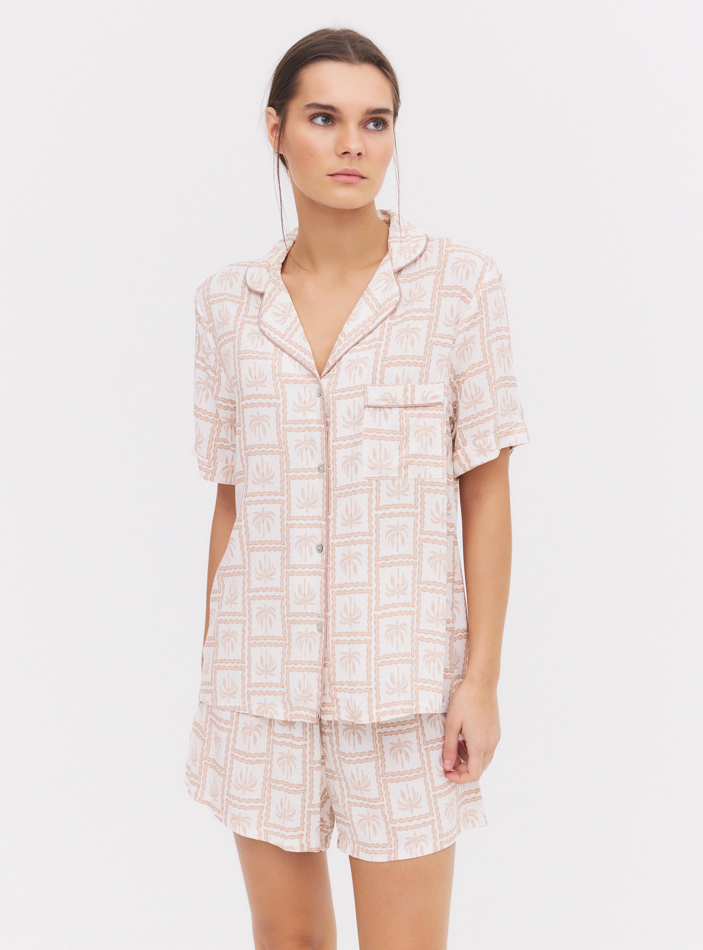 Pijama Camisero Manga Corta y Short Estampado-0