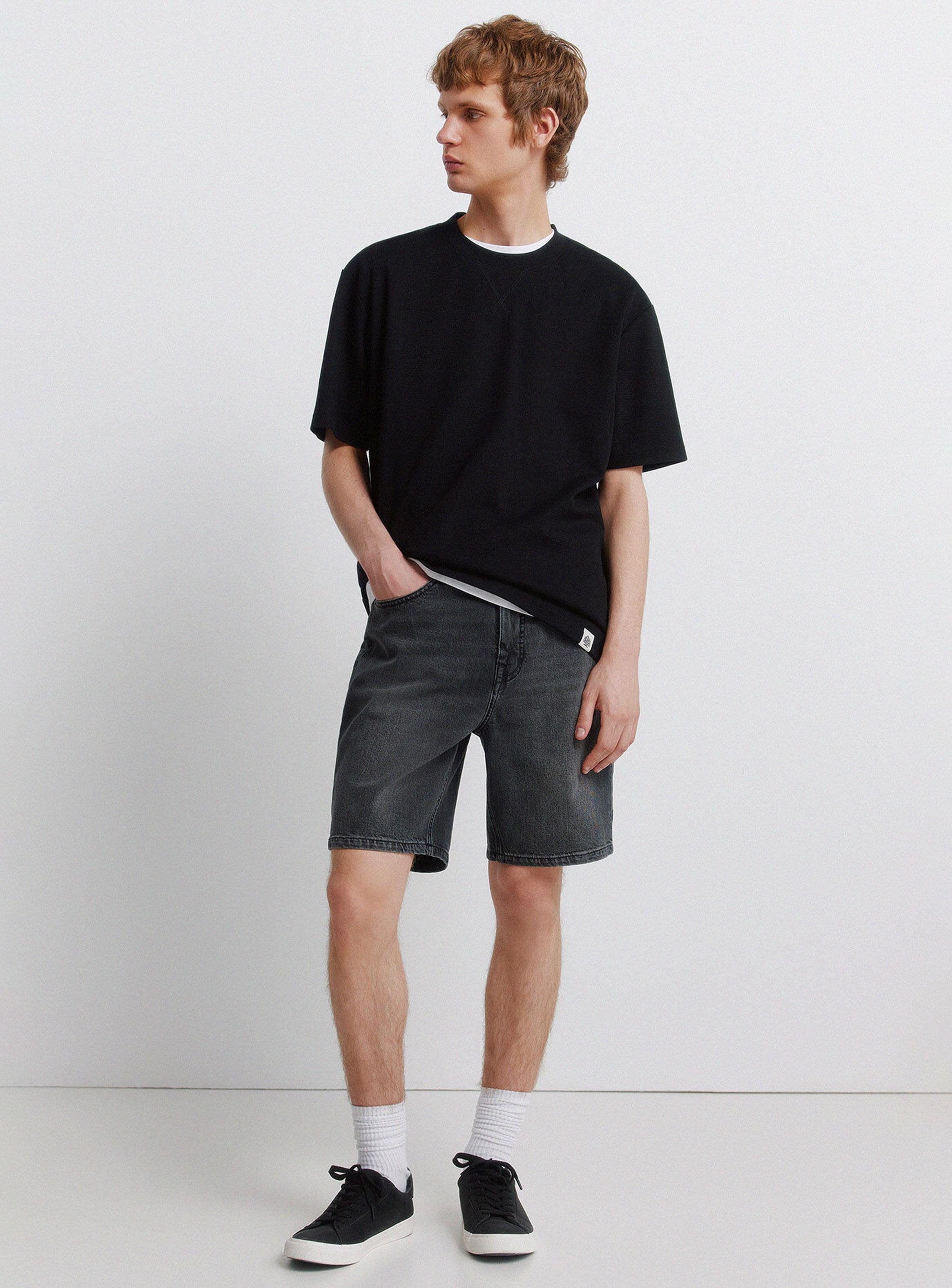 Bermuda Vaquera Negro Lavado Regular Fit-5