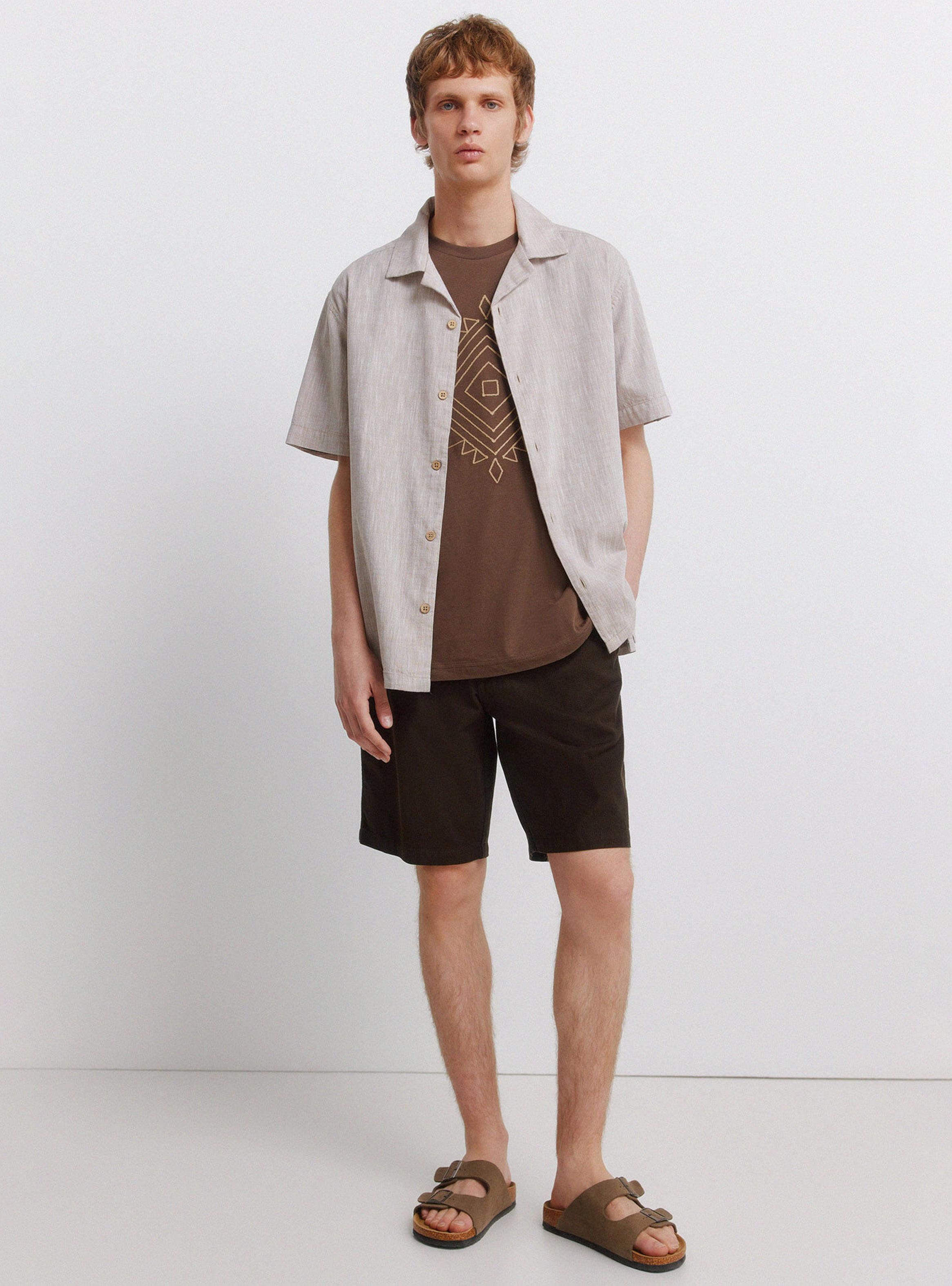 Camisa Bowling Efecto Lino Manga Corta-3